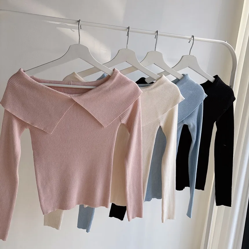 リブオフショルダースリム長袖ニット | mirangmirang | 詳細画像25