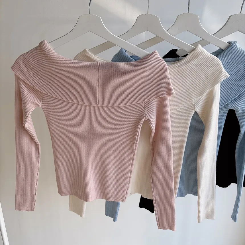 リブオフショルダースリム長袖ニット | mirangmirang | 詳細画像27