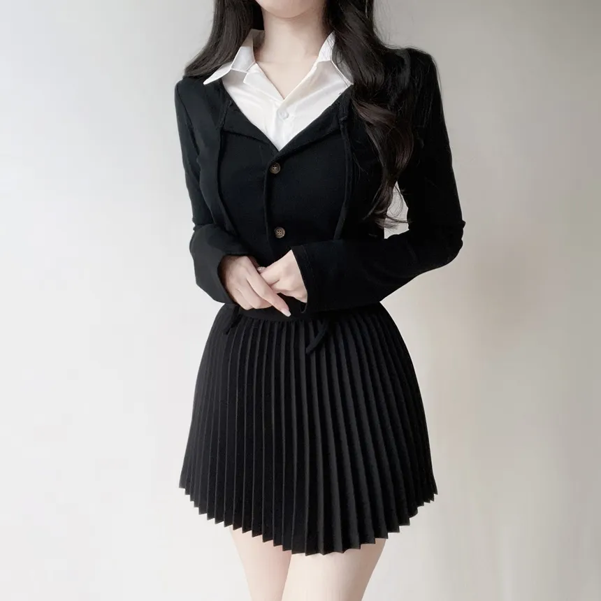 リボン(固定)ボタンカラーレイヤード風長袖カーディガン | mirangmirang | 詳細画像10