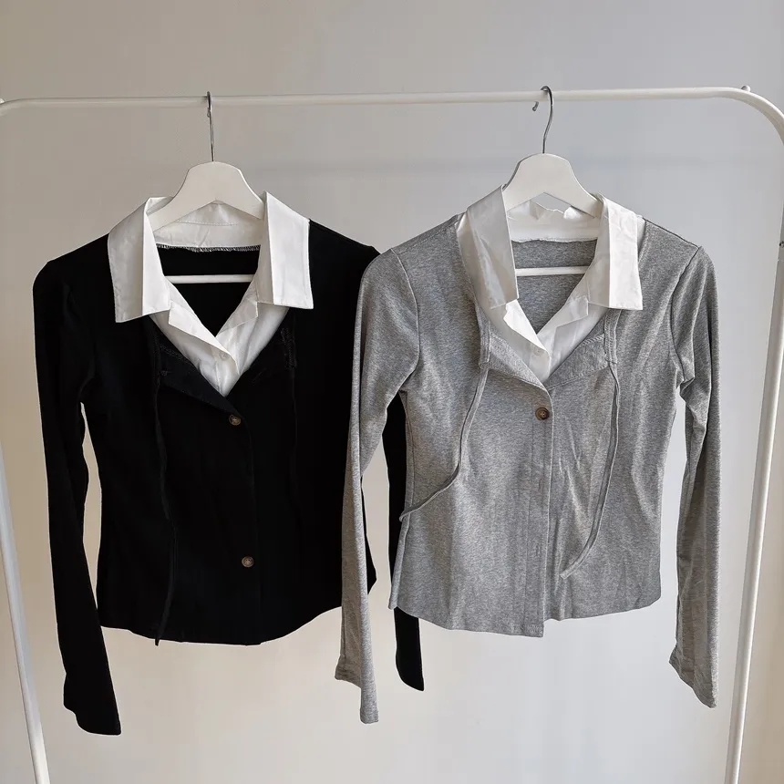 リボン(固定)ボタンカラーレイヤード風長袖カーディガン | mirangmirang | 詳細画像18