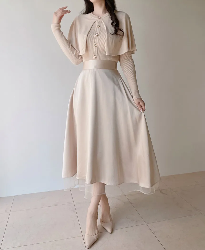 リブラウンドネックケープ長袖ニット | mirangmirang | 詳細画像9