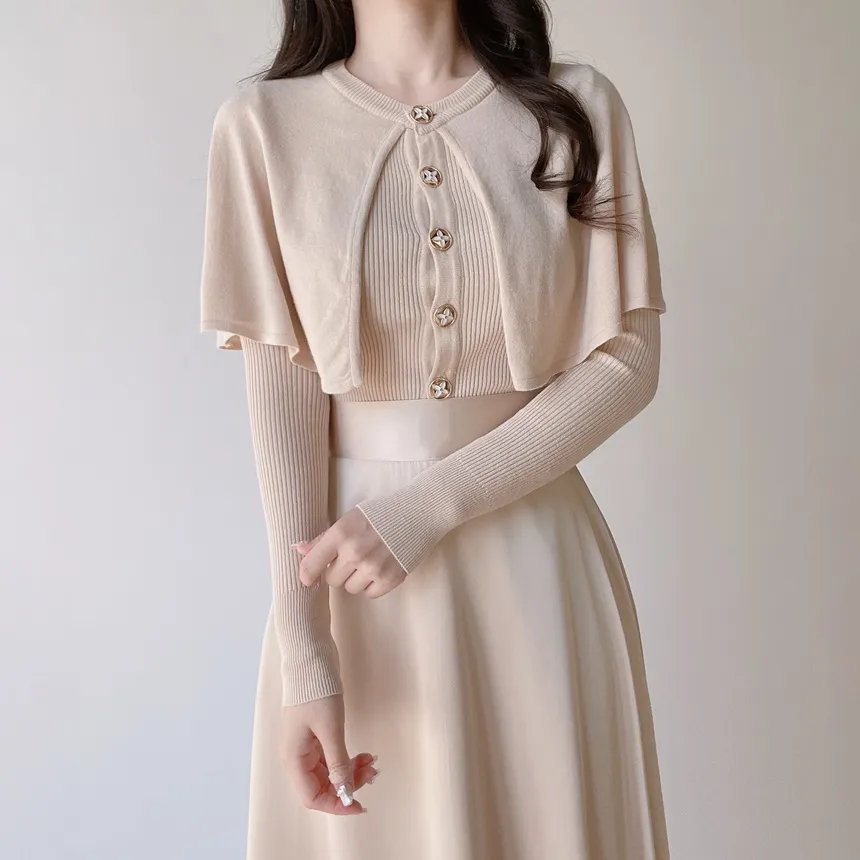 リブラウンドネックケープ長袖ニット | mirangmirang | 詳細画像12