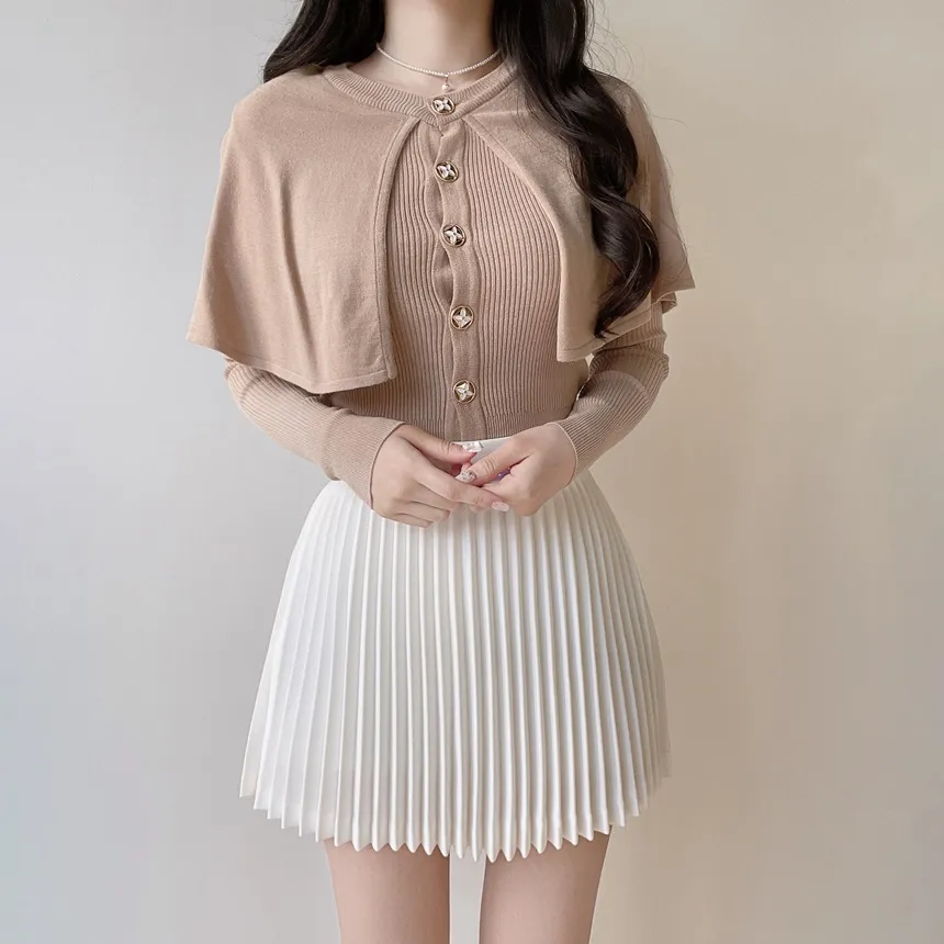 リブラウンドネックケープ長袖ニット | mirangmirang | 詳細画像16