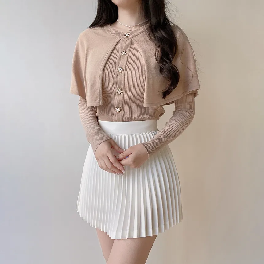 リブラウンドネックケープ長袖ニット | mirangmirang | 詳細画像22