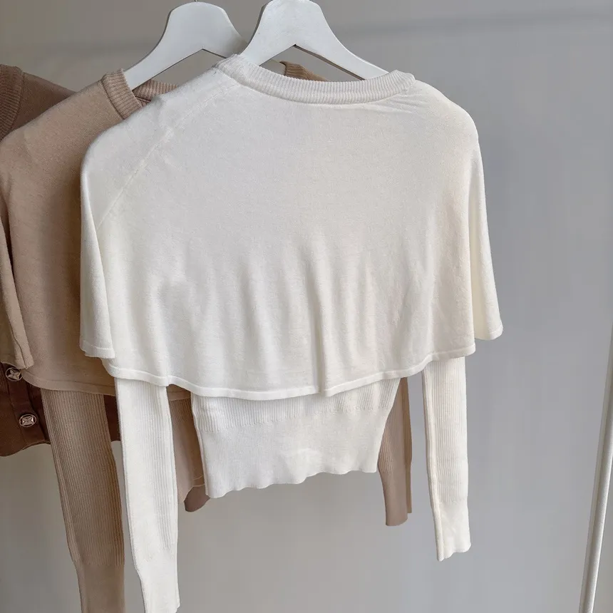 リブラウンドネックケープ長袖ニット | mirangmirang | 詳細画像26