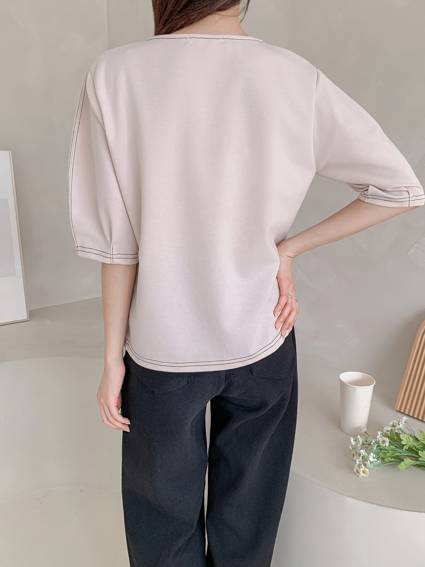 ラウンドネックベーシック半袖ブラウス | 詳細画像16