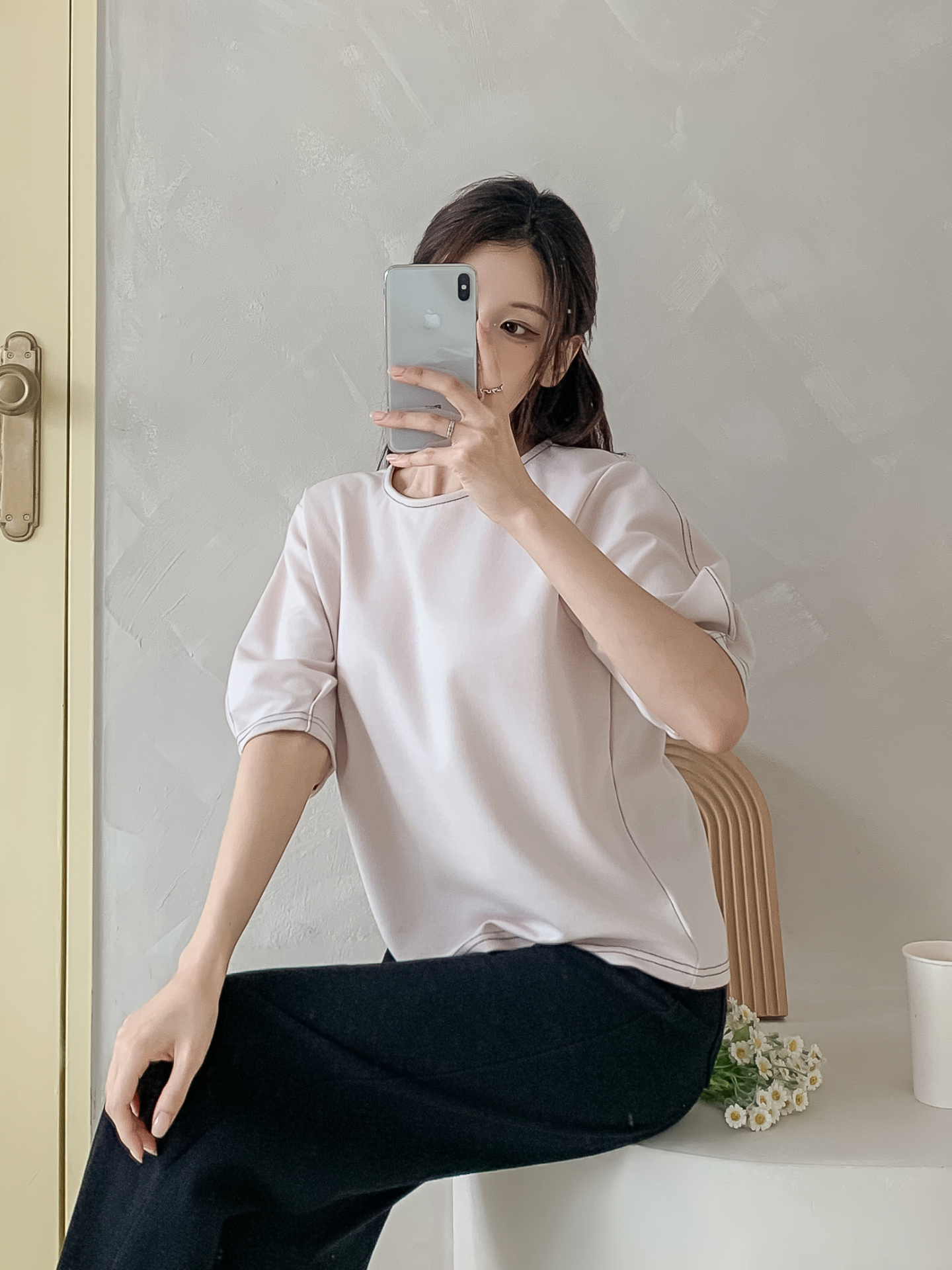 ラウンドネックベーシック半袖ブラウス | 詳細画像17