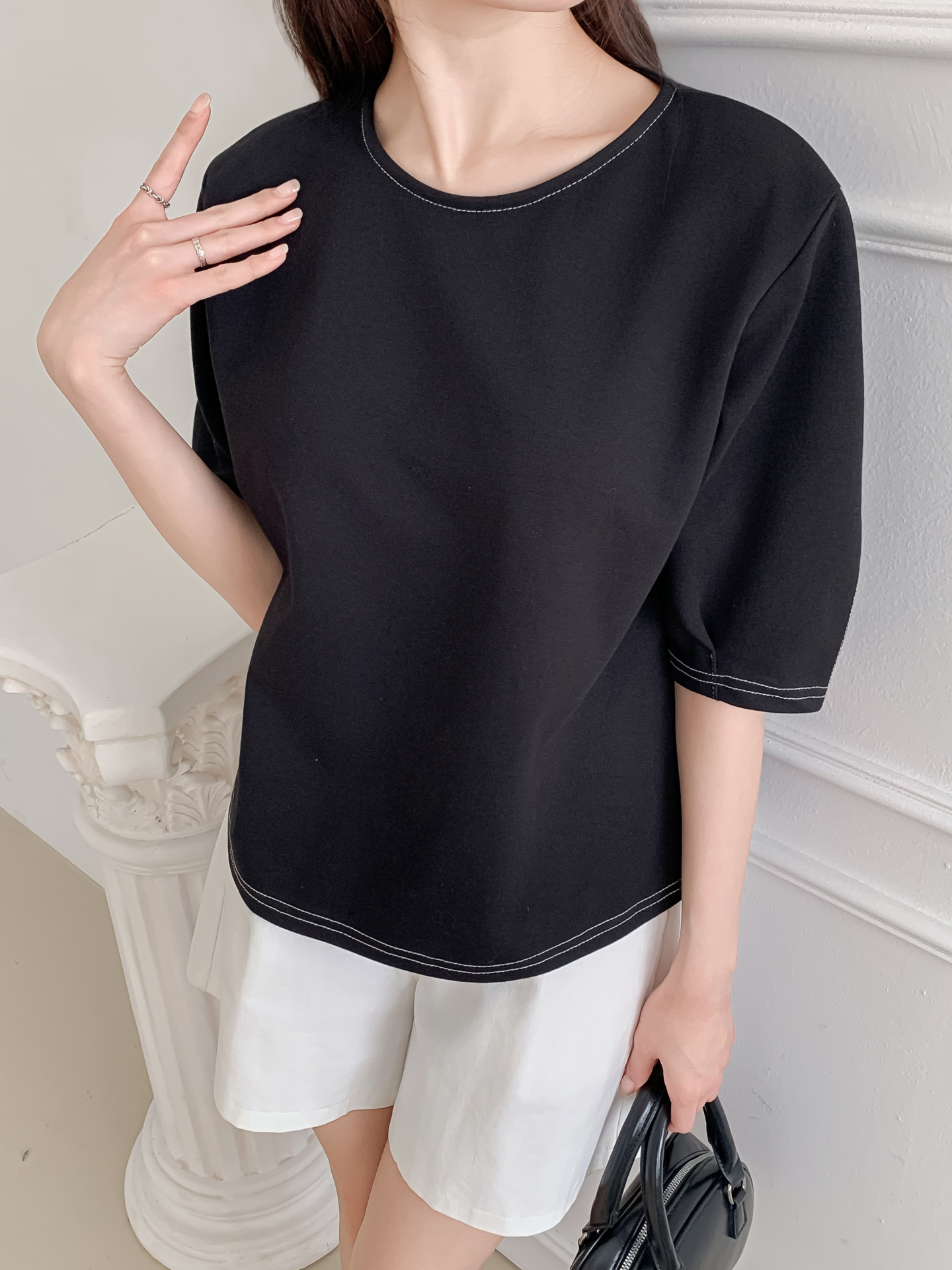 ラウンドネックベーシック半袖ブラウス | 詳細画像33