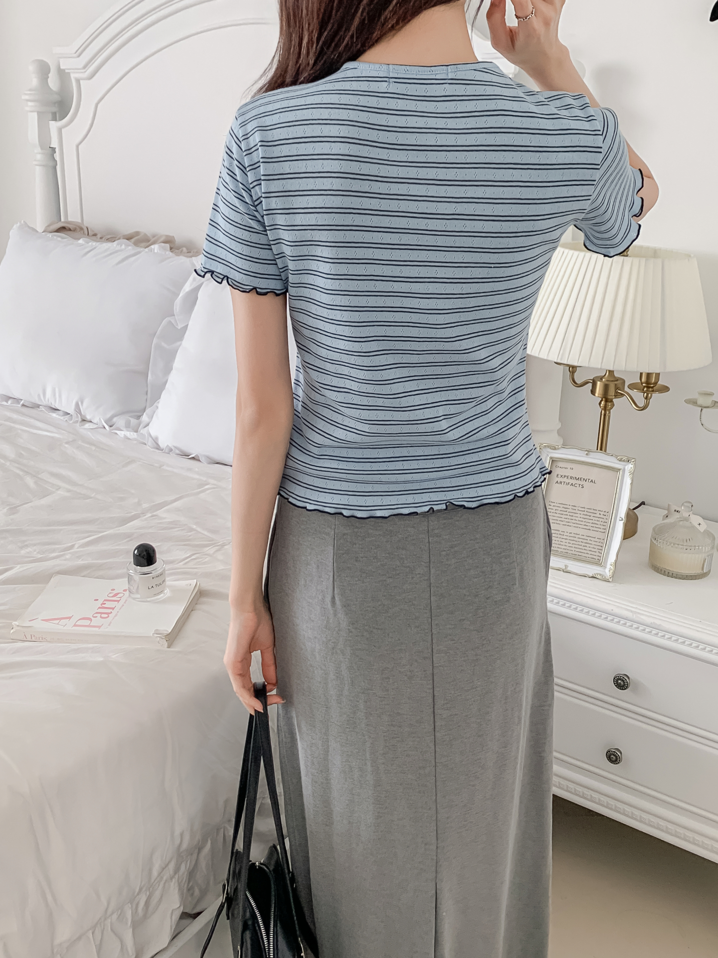 ラウンドネックベーシック半袖ボーダー配色Tシャツ | 詳細画像10