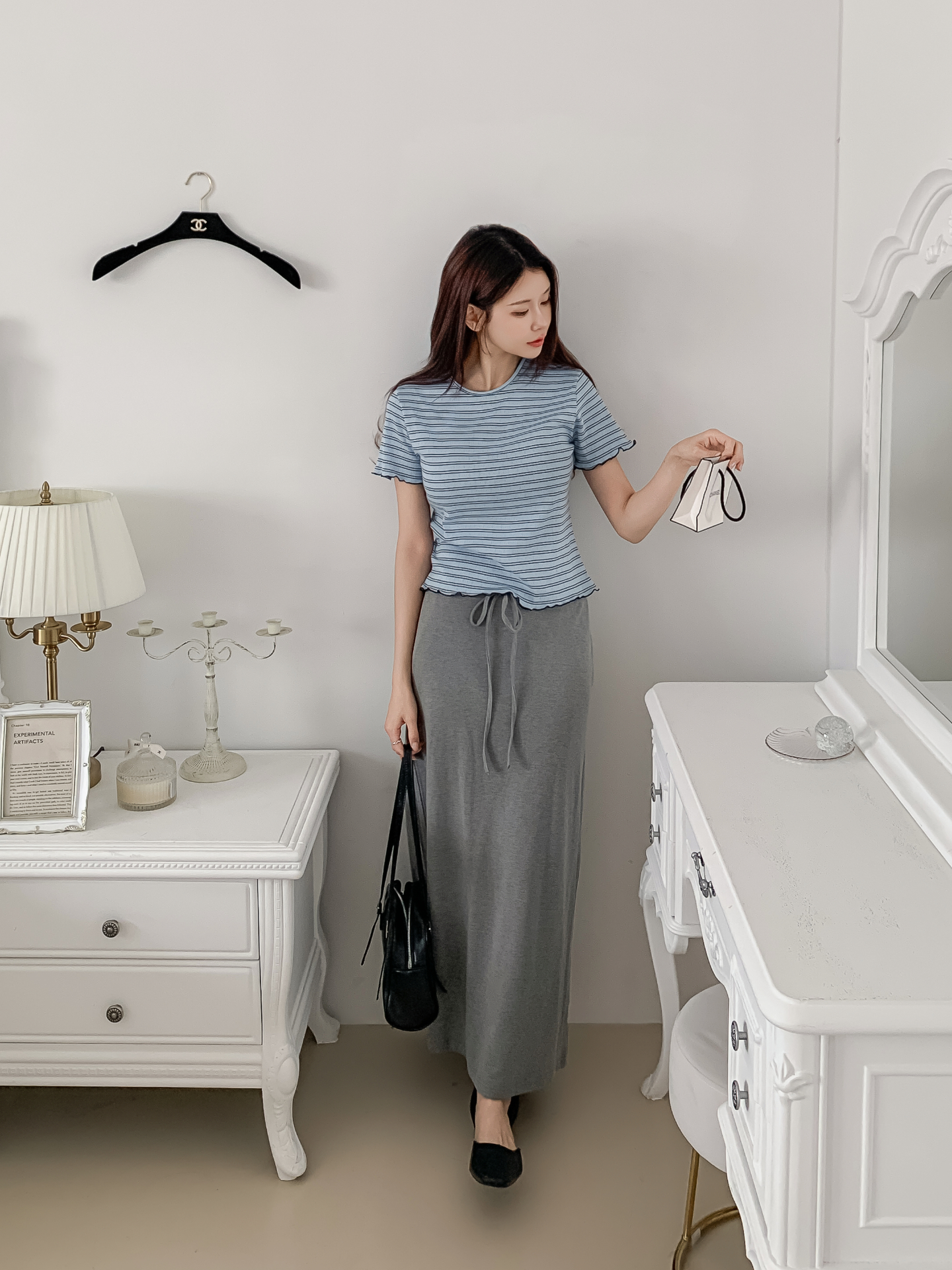 ラウンドネックベーシック半袖ボーダー配色Tシャツ | 詳細画像2