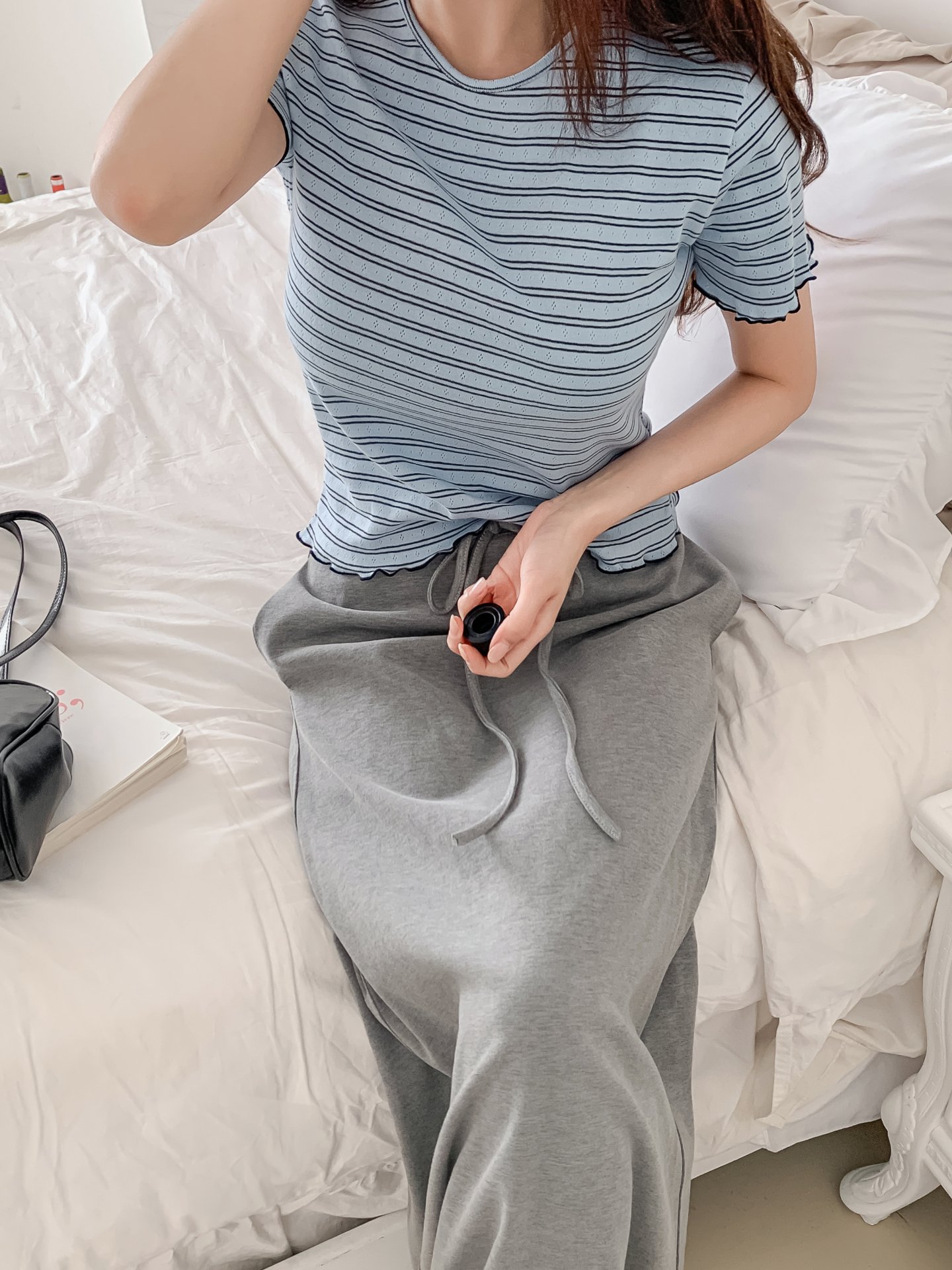 ラウンドネックベーシック半袖ボーダー配色Tシャツ | 詳細画像13