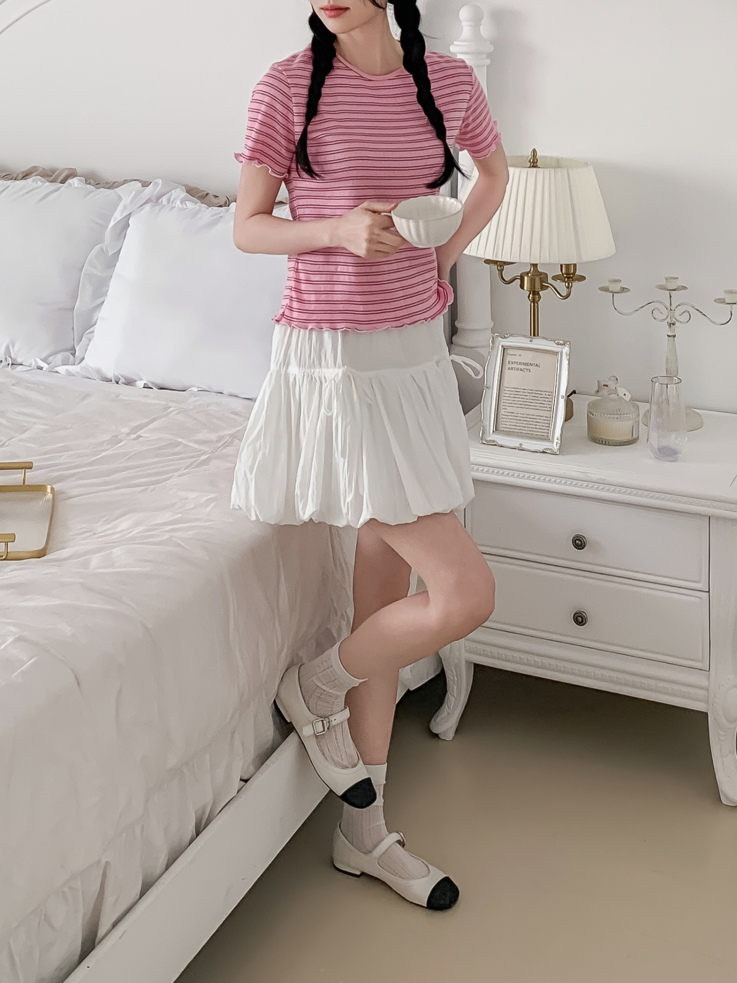 ラウンドネックベーシック半袖ボーダー配色Tシャツ | 詳細画像20