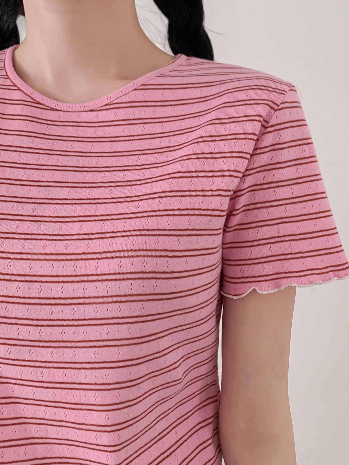 ラウンドネックベーシック半袖ボーダー配色Tシャツ | 詳細画像25