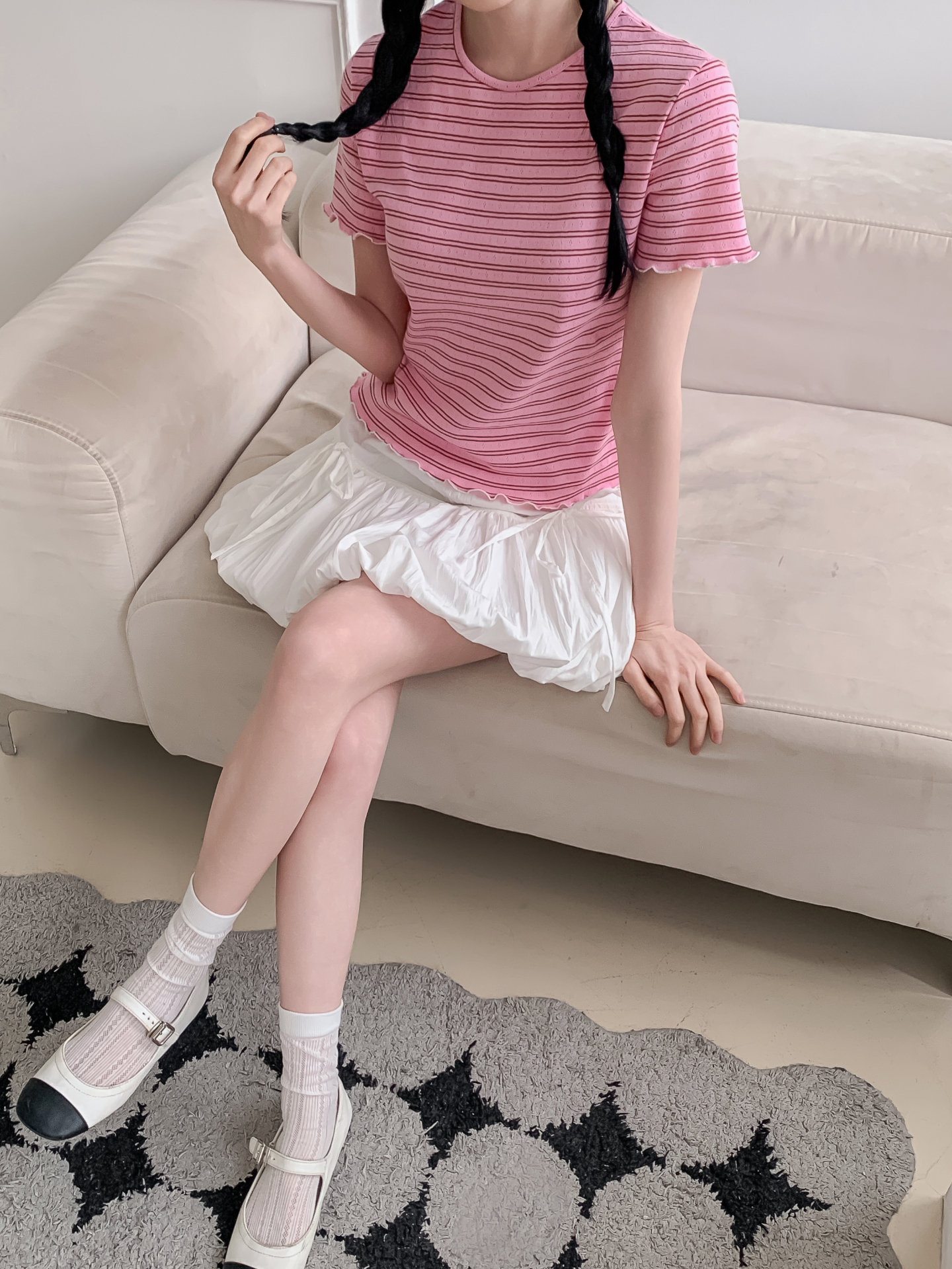 ラウンドネックベーシック半袖ボーダー配色Tシャツ | 詳細画像28