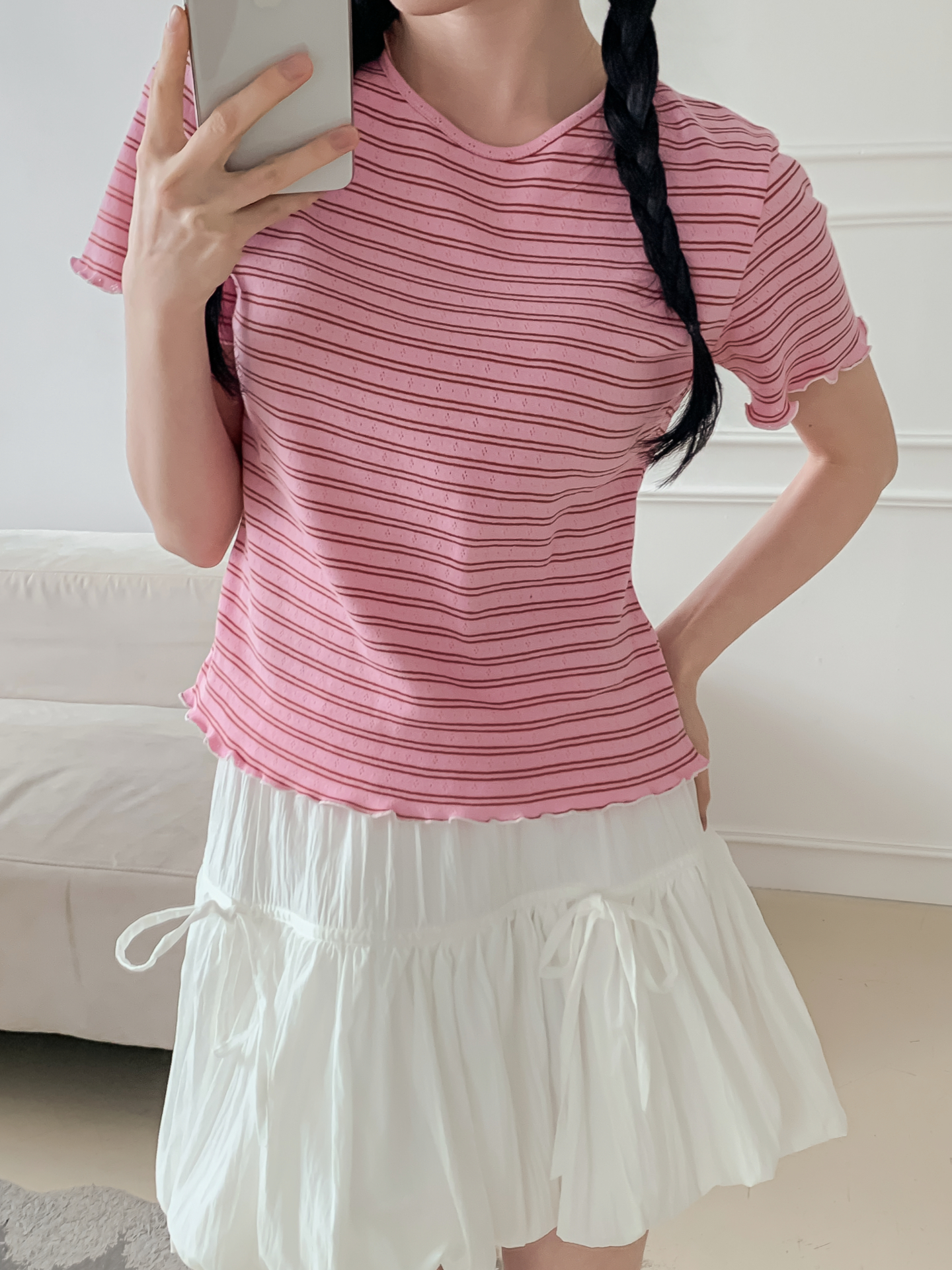 ラウンドネックベーシック半袖ボーダー配色Tシャツ | 詳細画像35