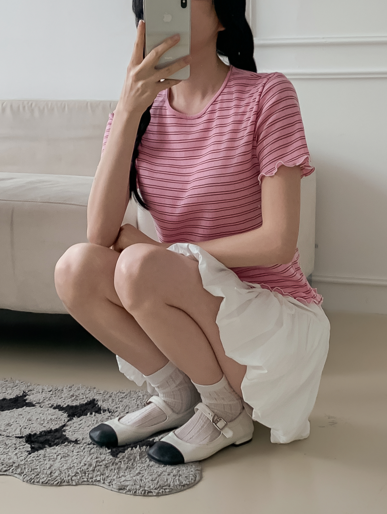 ラウンドネックベーシック半袖ボーダー配色Tシャツ | 詳細画像18