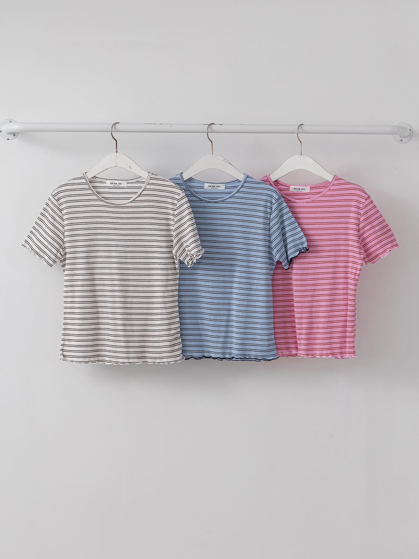 ラウンドネックベーシック半袖ボーダー配色Tシャツ | 詳細画像36