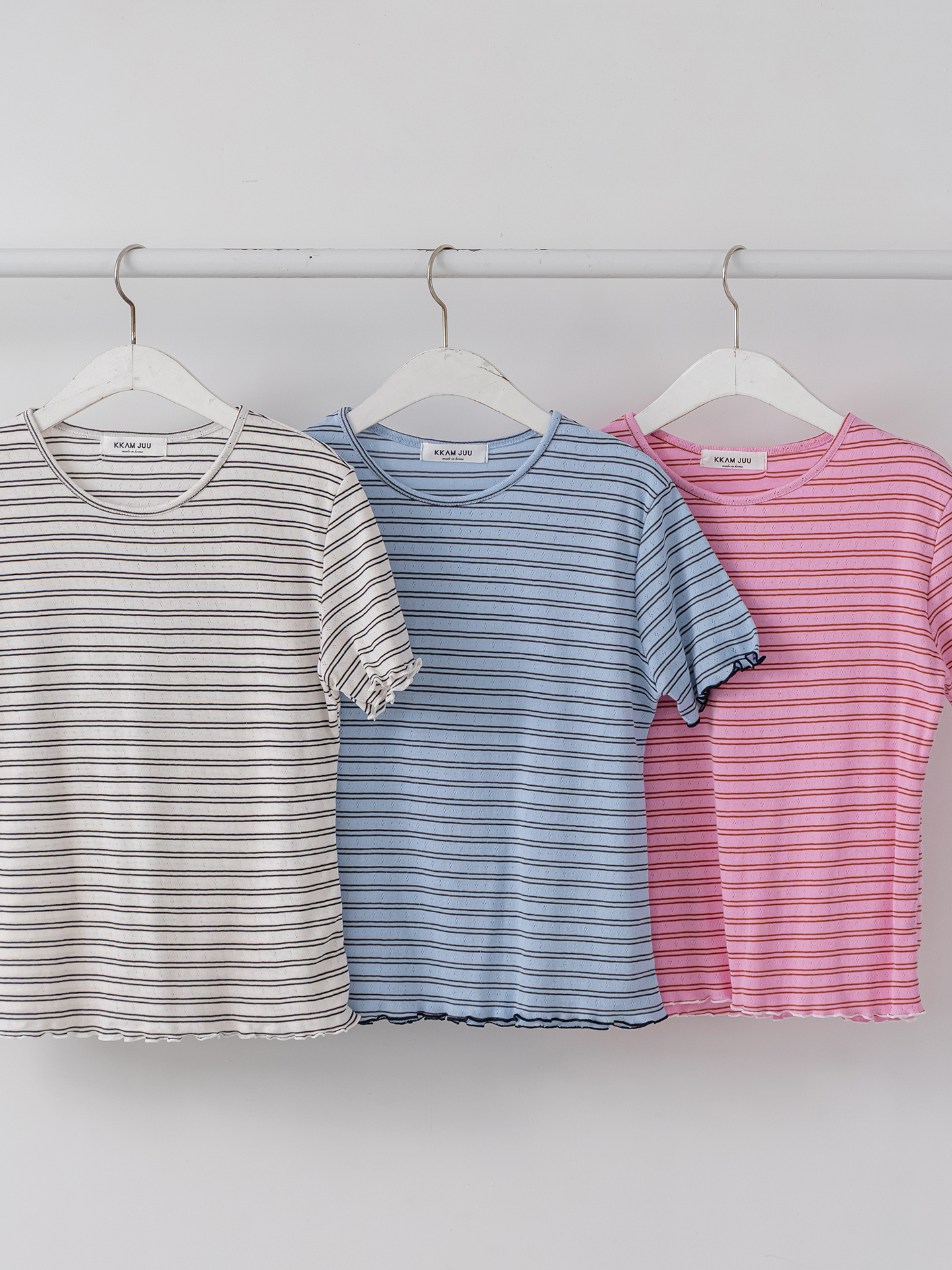 ラウンドネックベーシック半袖ボーダー配色Tシャツ | 詳細画像37