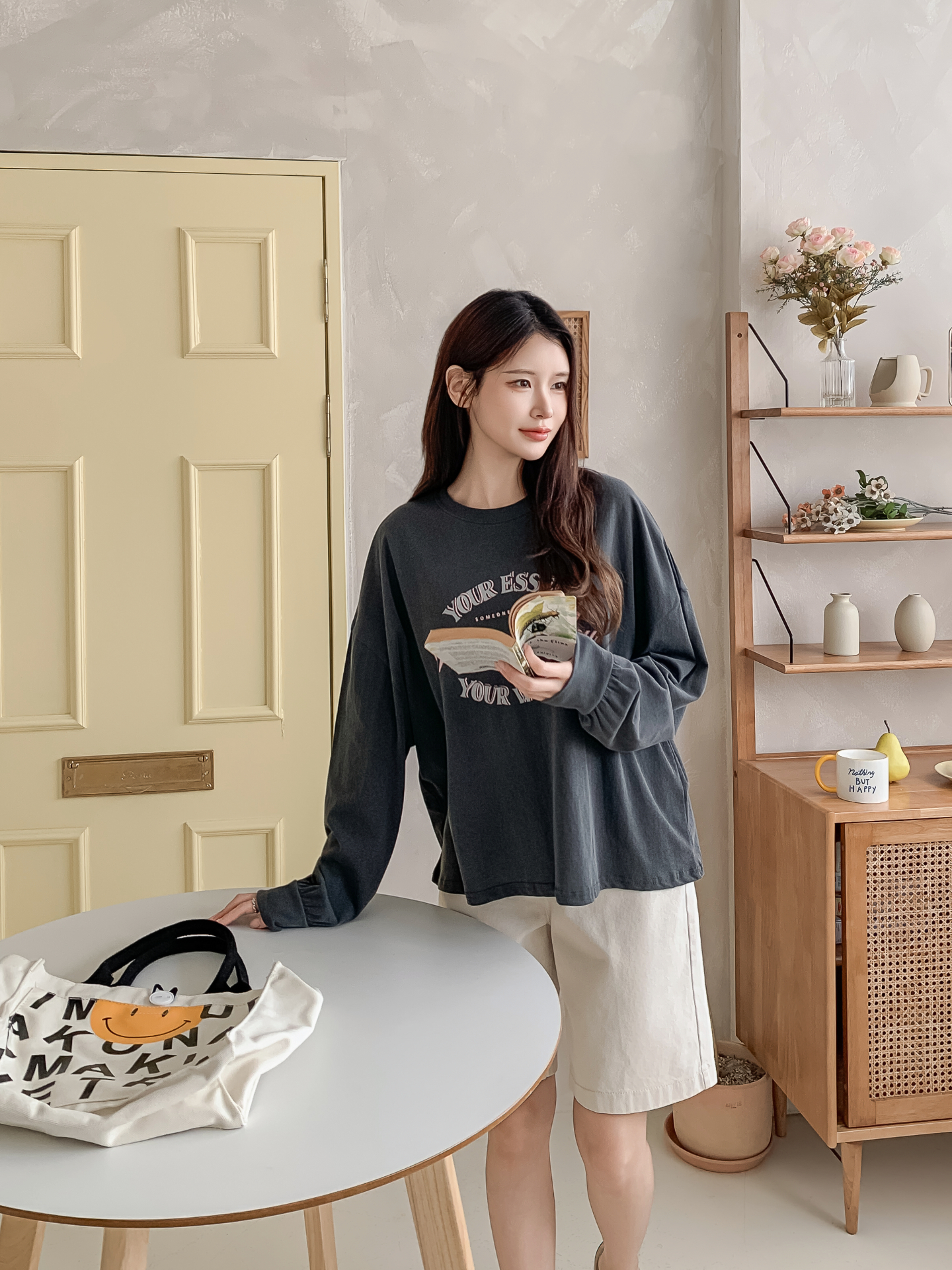 コットンラウンドネックベーシック長袖ロゴスウェット | 詳細画像4