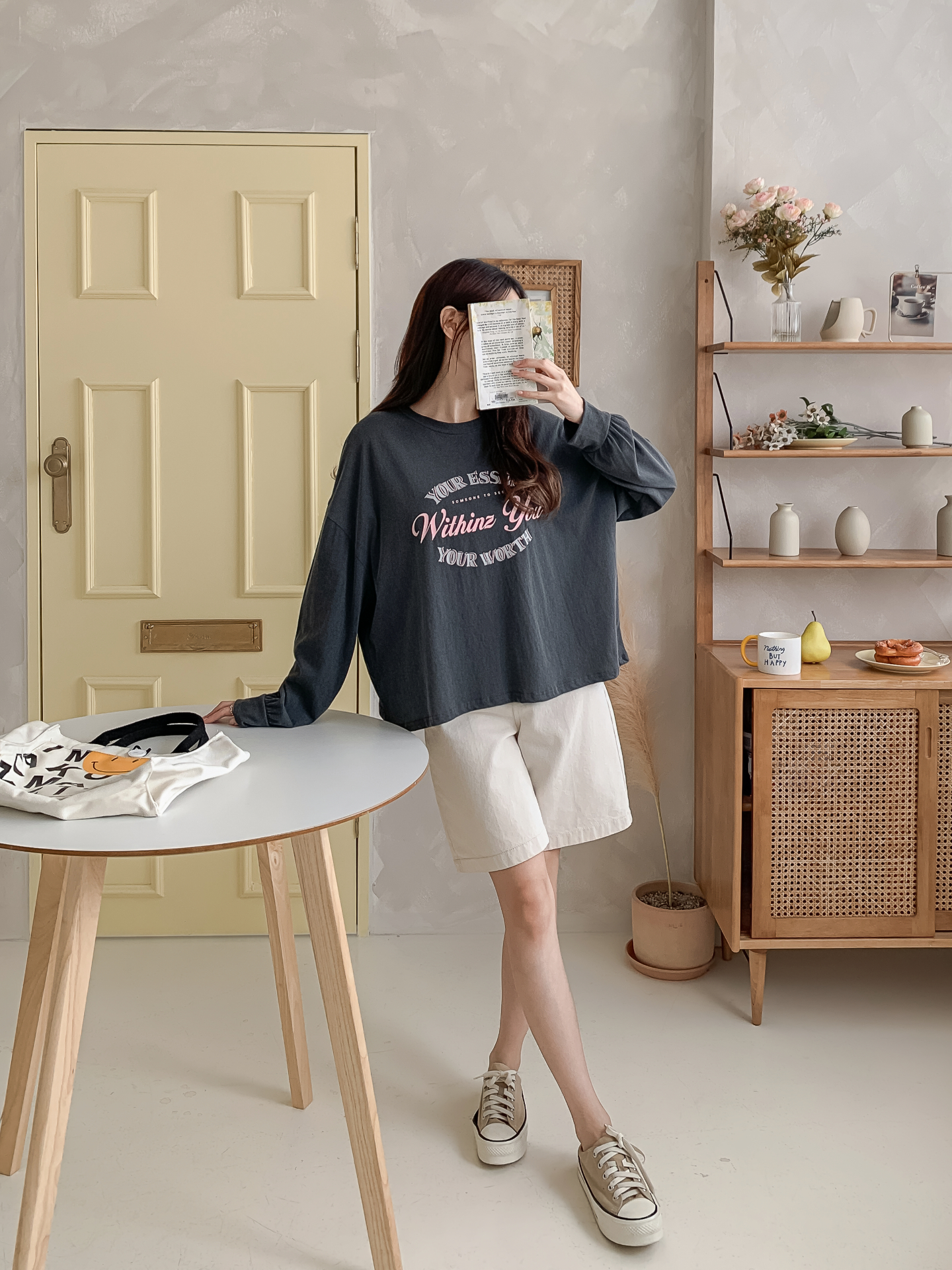 コットンラウンドネックベーシック長袖ロゴスウェット | 詳細画像5