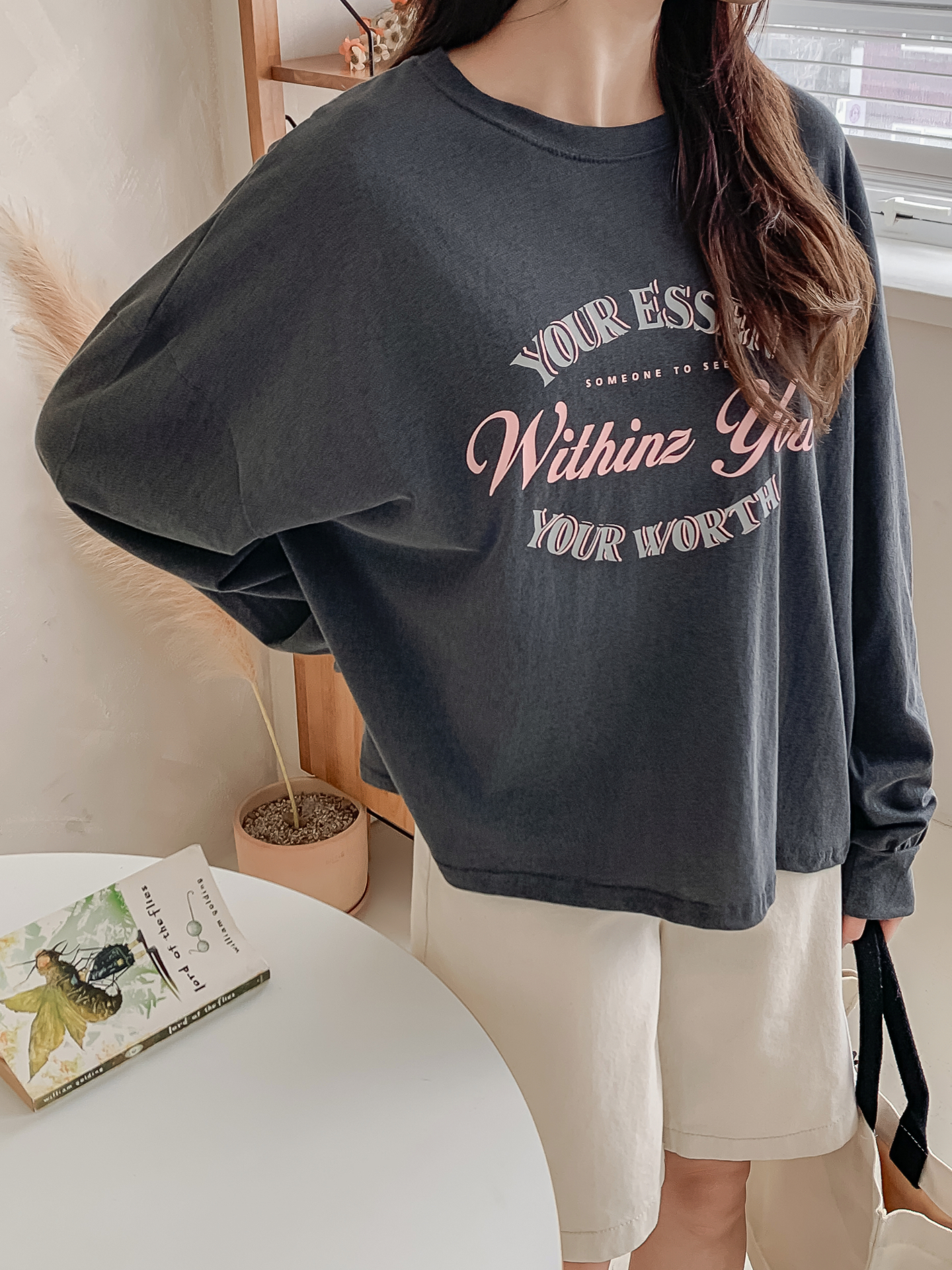 コットンラウンドネックベーシック長袖ロゴスウェット | 詳細画像6