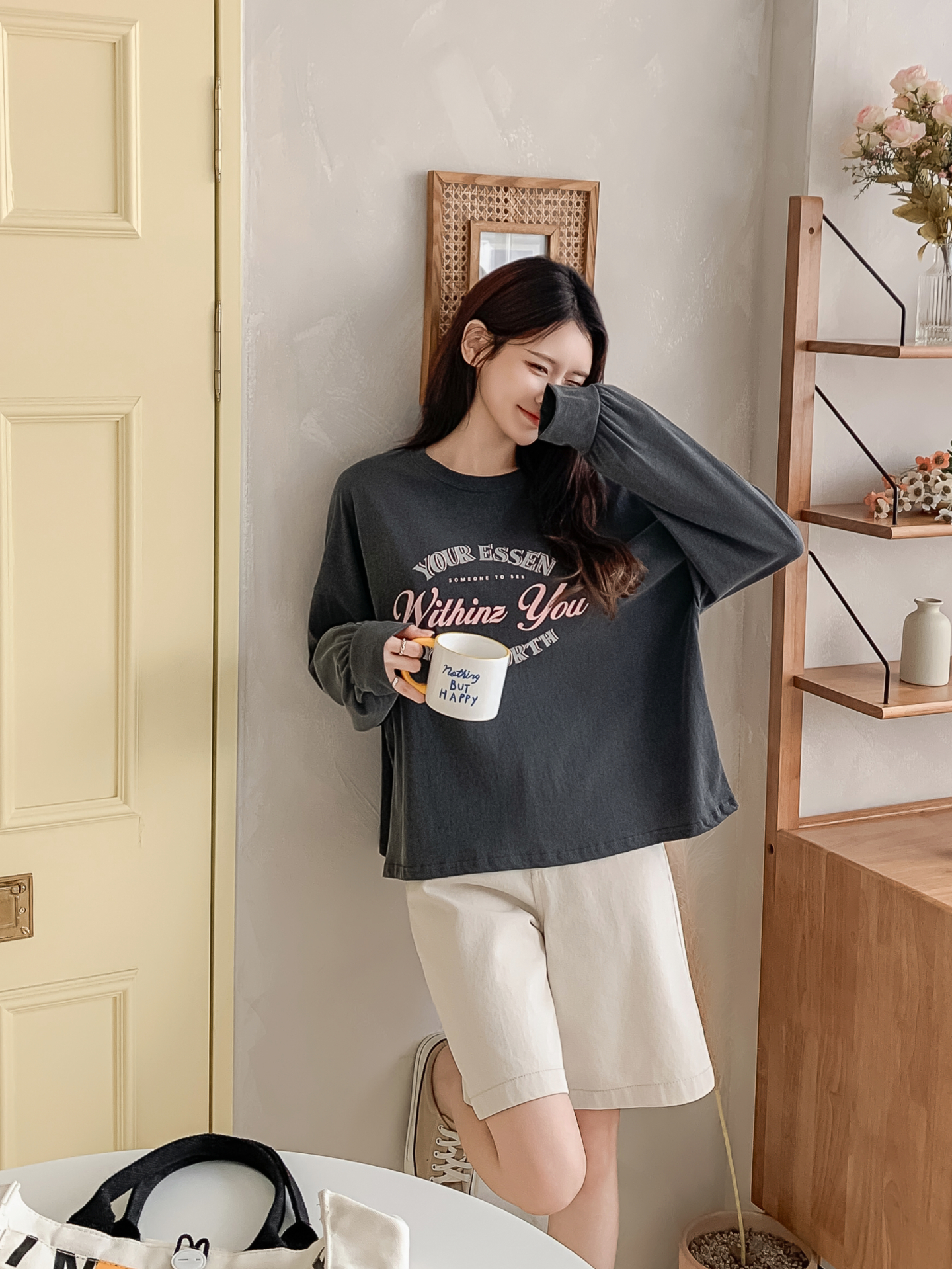 コットンラウンドネックベーシック長袖ロゴスウェット | 詳細画像9