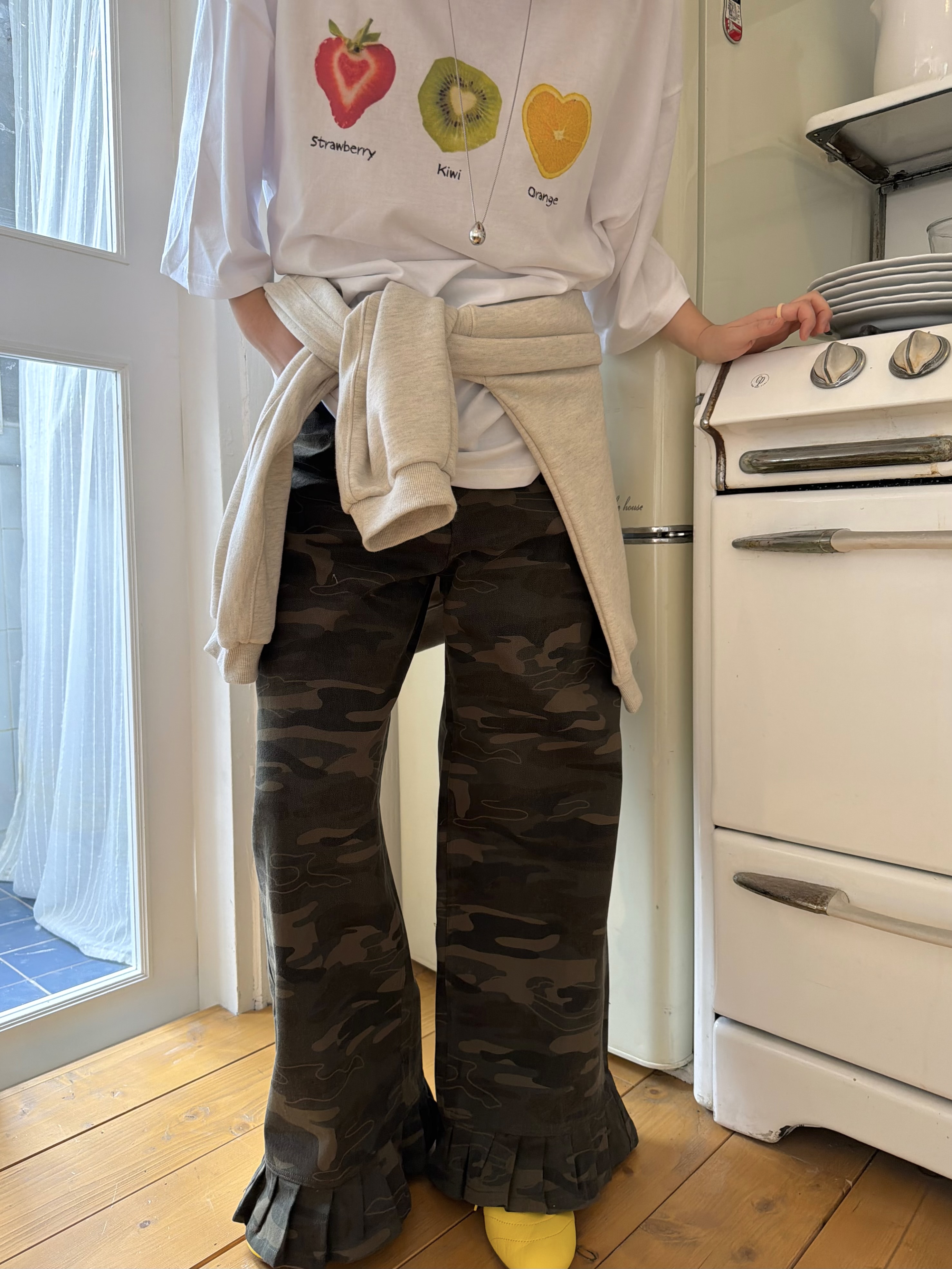 コットンフリルポケットウエストゴムカモフラージュパンツトレーニング | 詳細画像3