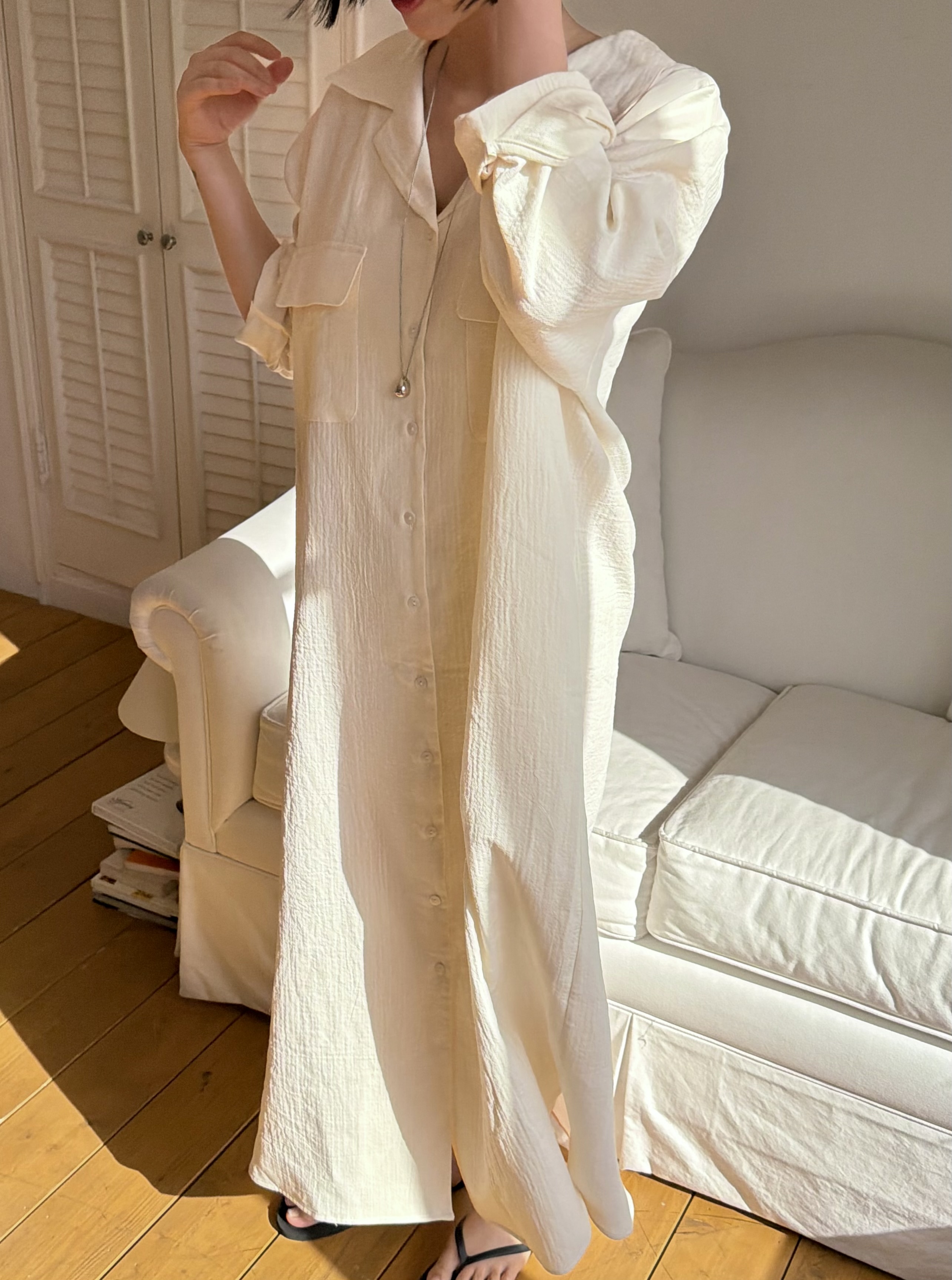 カラーロングルーズ長袖ワンピース | 詳細画像4