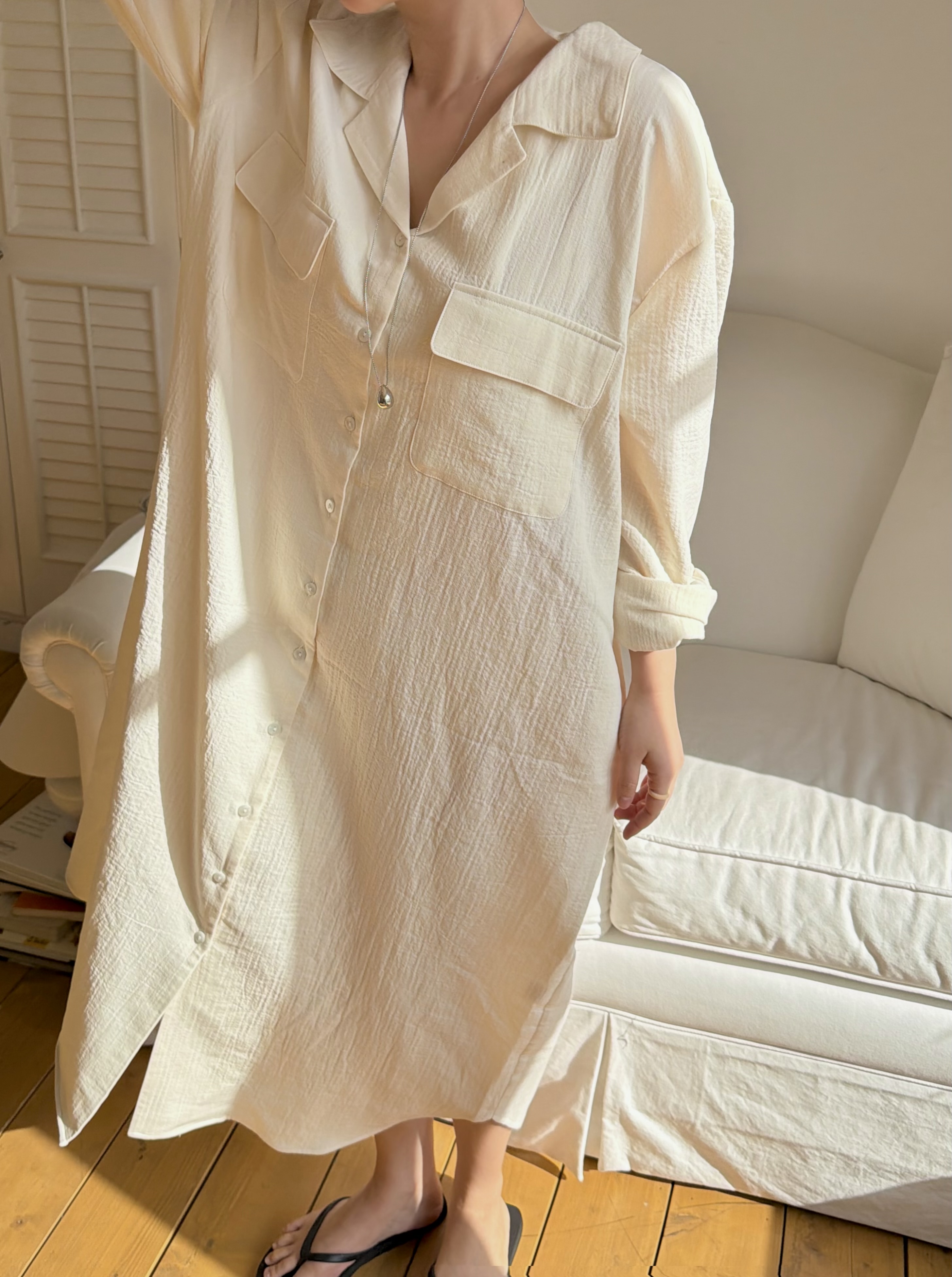 カラーロングルーズ長袖ワンピース | 詳細画像5