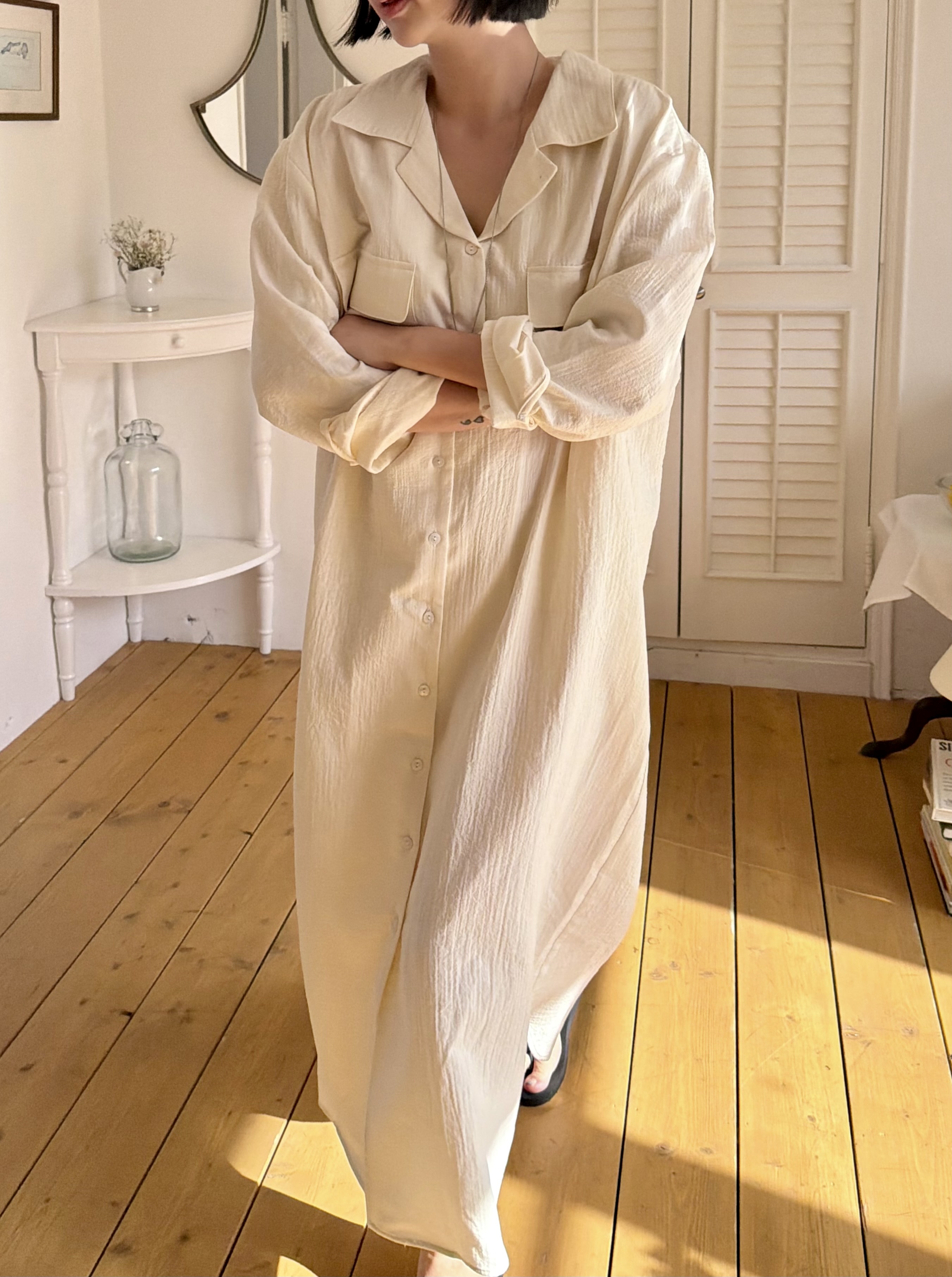 カラーロングルーズ長袖ワンピース | 詳細画像6