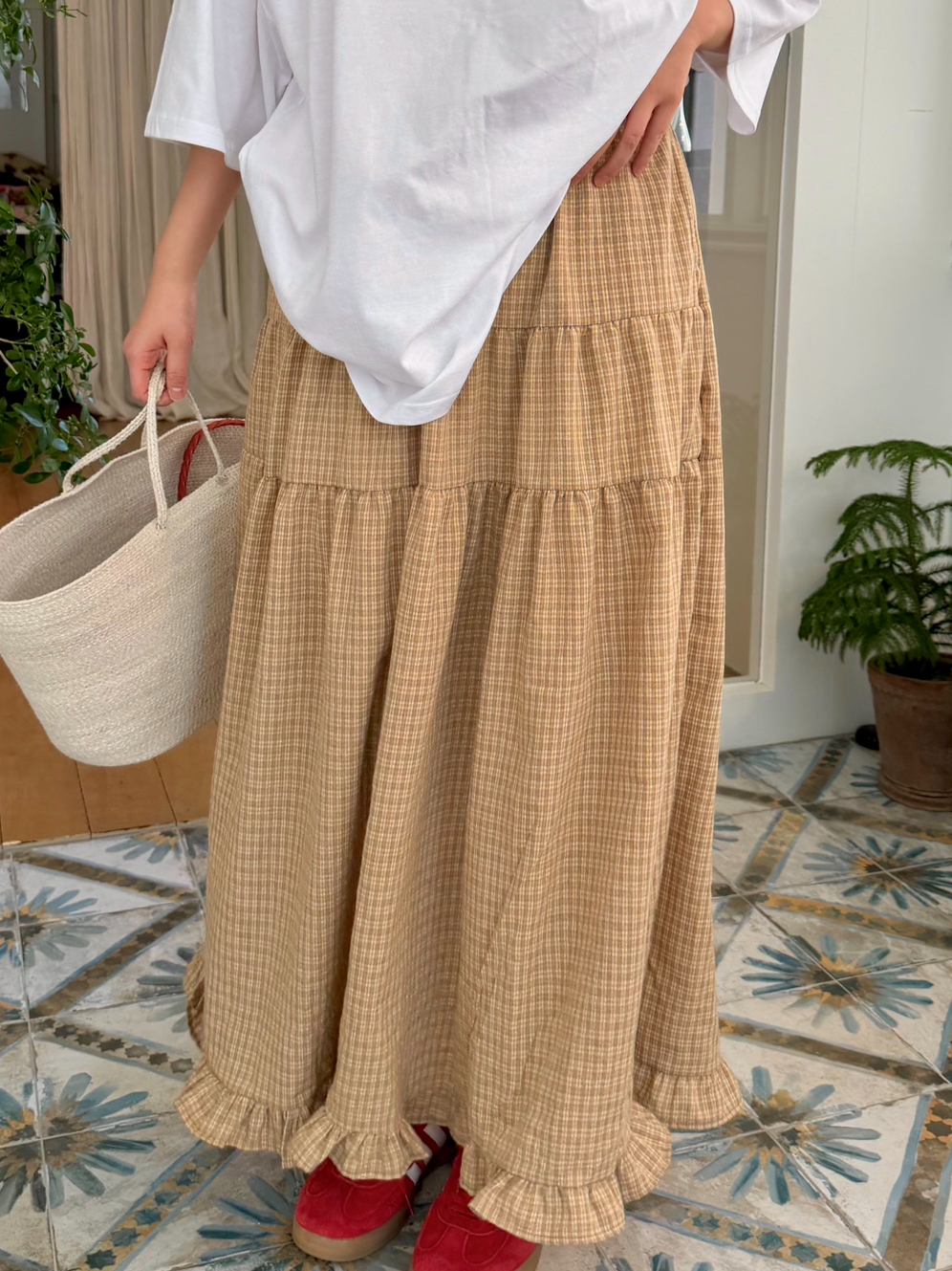 コットンティアードウエストゴムロングチェックスカート | 詳細画像2