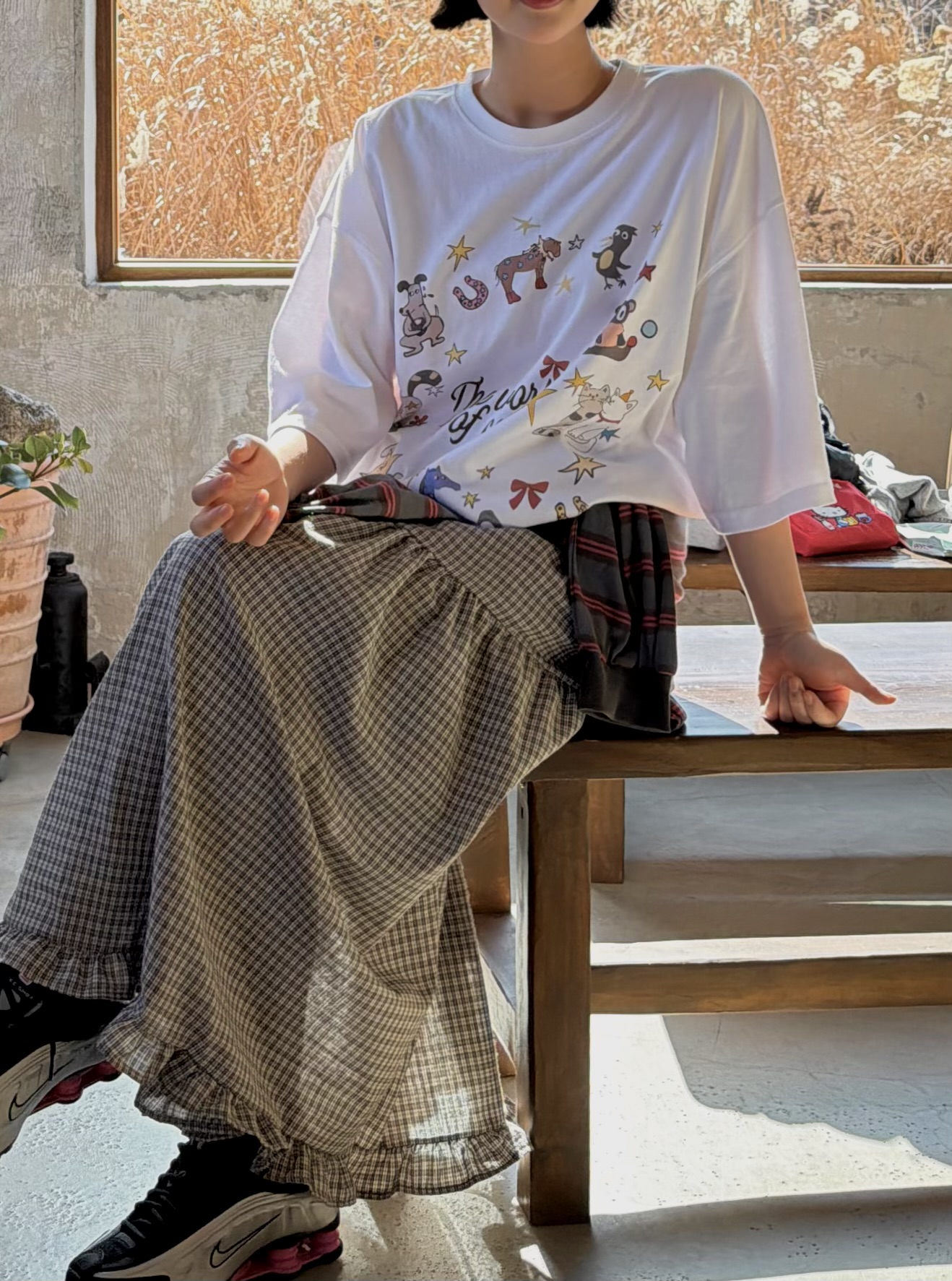 コットンティアードウエストゴムロングチェックスカート | 詳細画像6