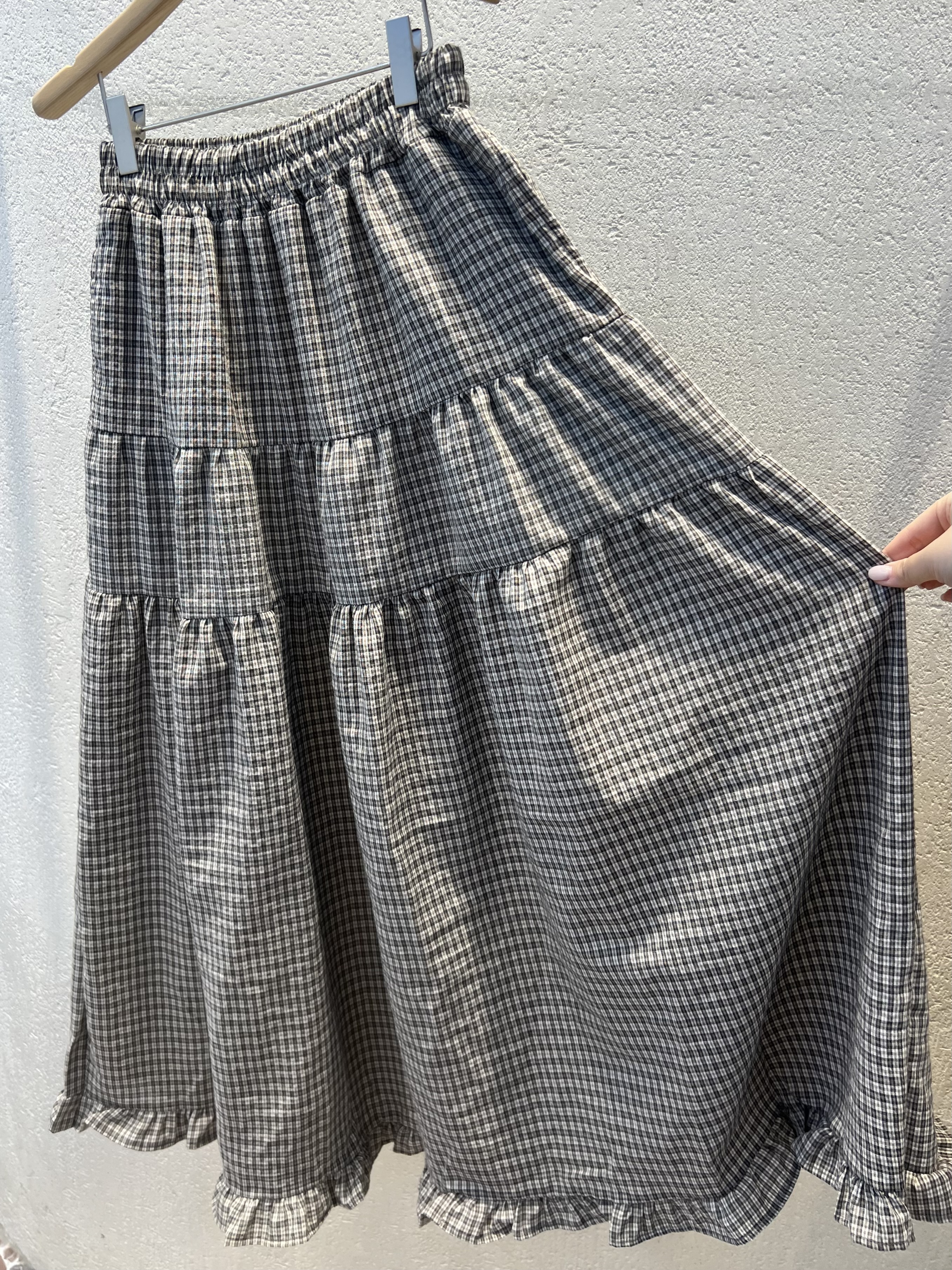 コットンティアードウエストゴムロングチェックスカート | 詳細画像14