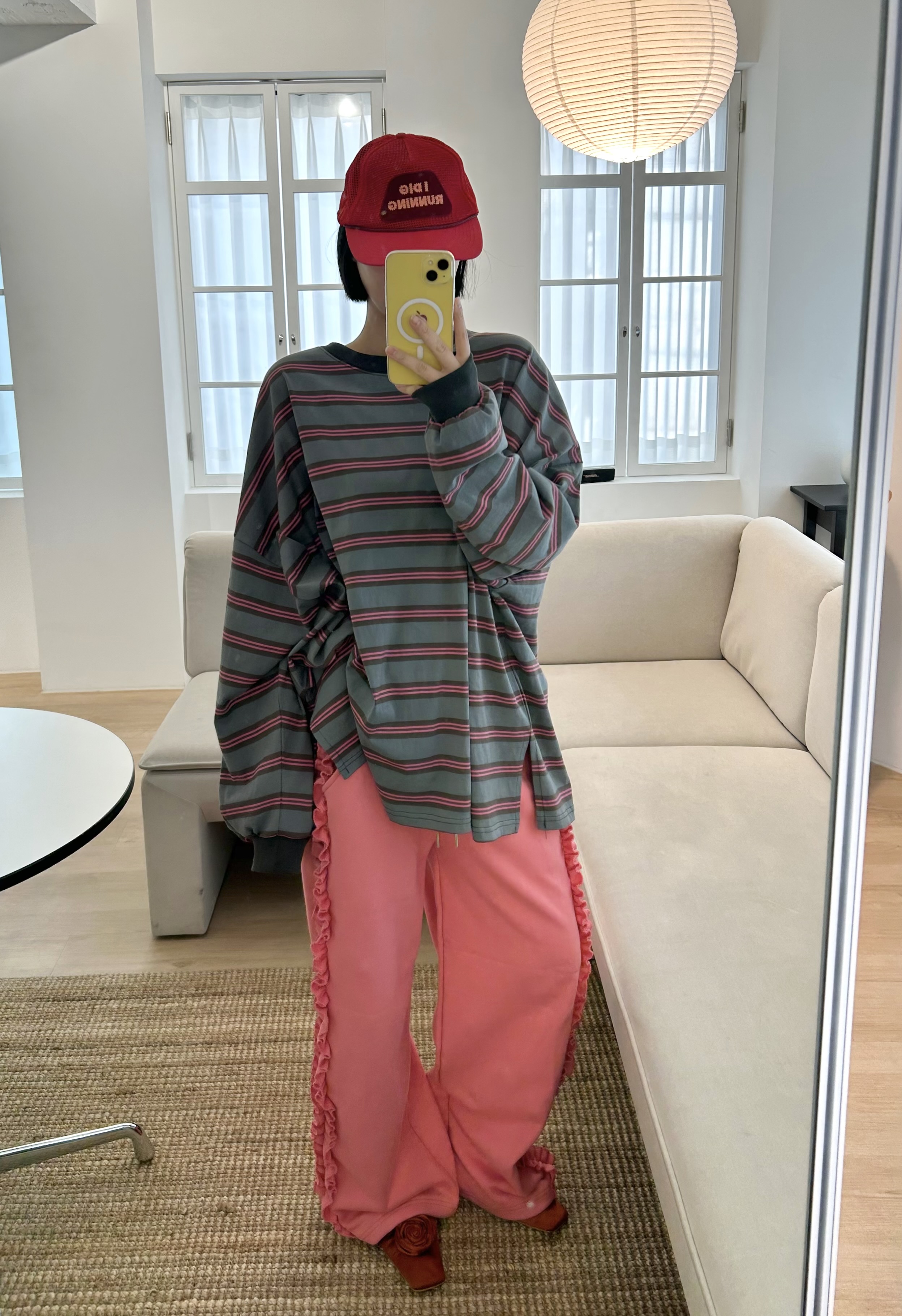 コットンラウンドネックベーシックボクシールーズ長袖ボーダー配色Tシャツ | 詳細画像12