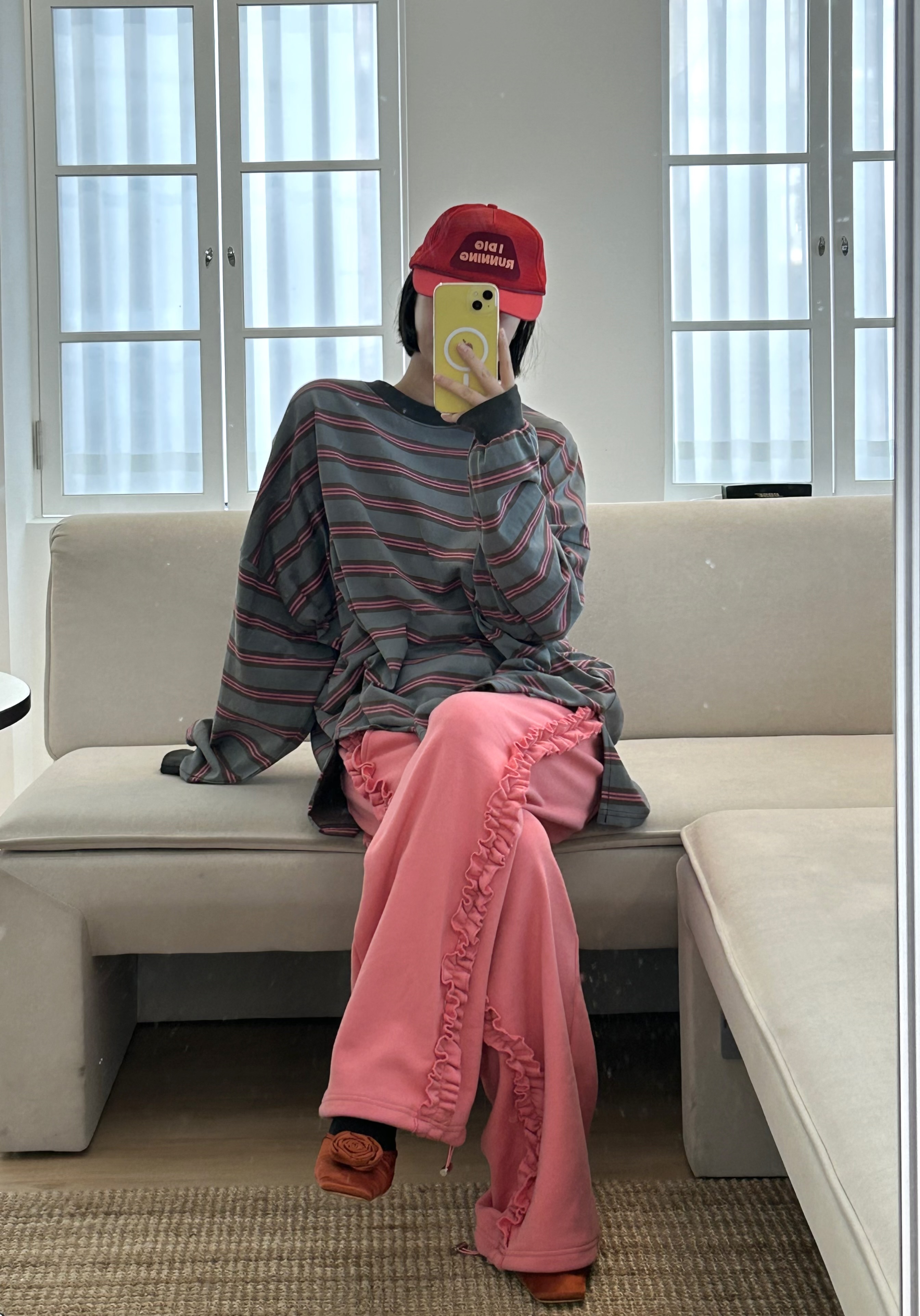 コットンラウンドネックベーシックボクシールーズ長袖ボーダー配色Tシャツ | 詳細画像13