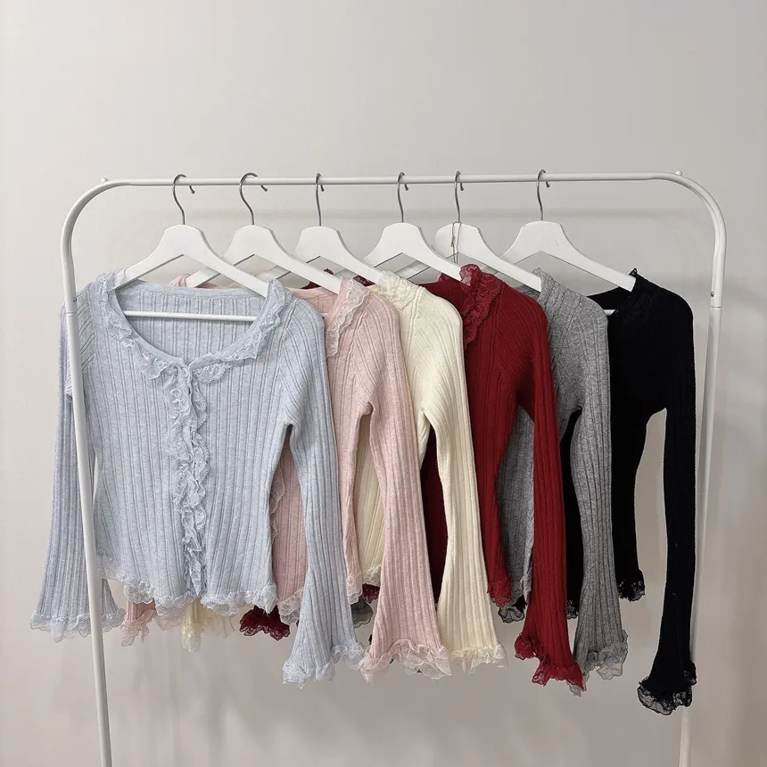 ウール混フリルUネックスリムボタンレースカーディガン | mirangmirang | 詳細画像18