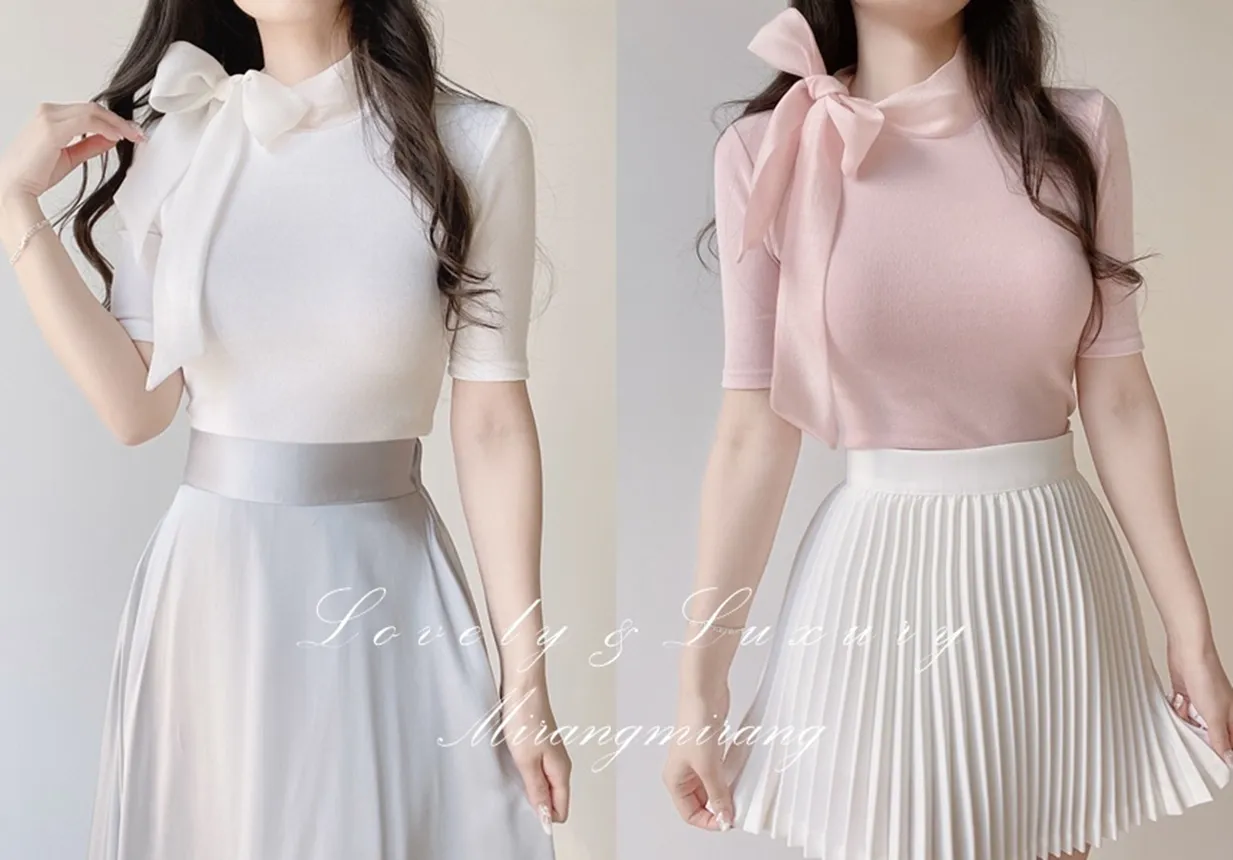 リボンボウタイ半袖Tシャツ | mirangmirang | 詳細画像1