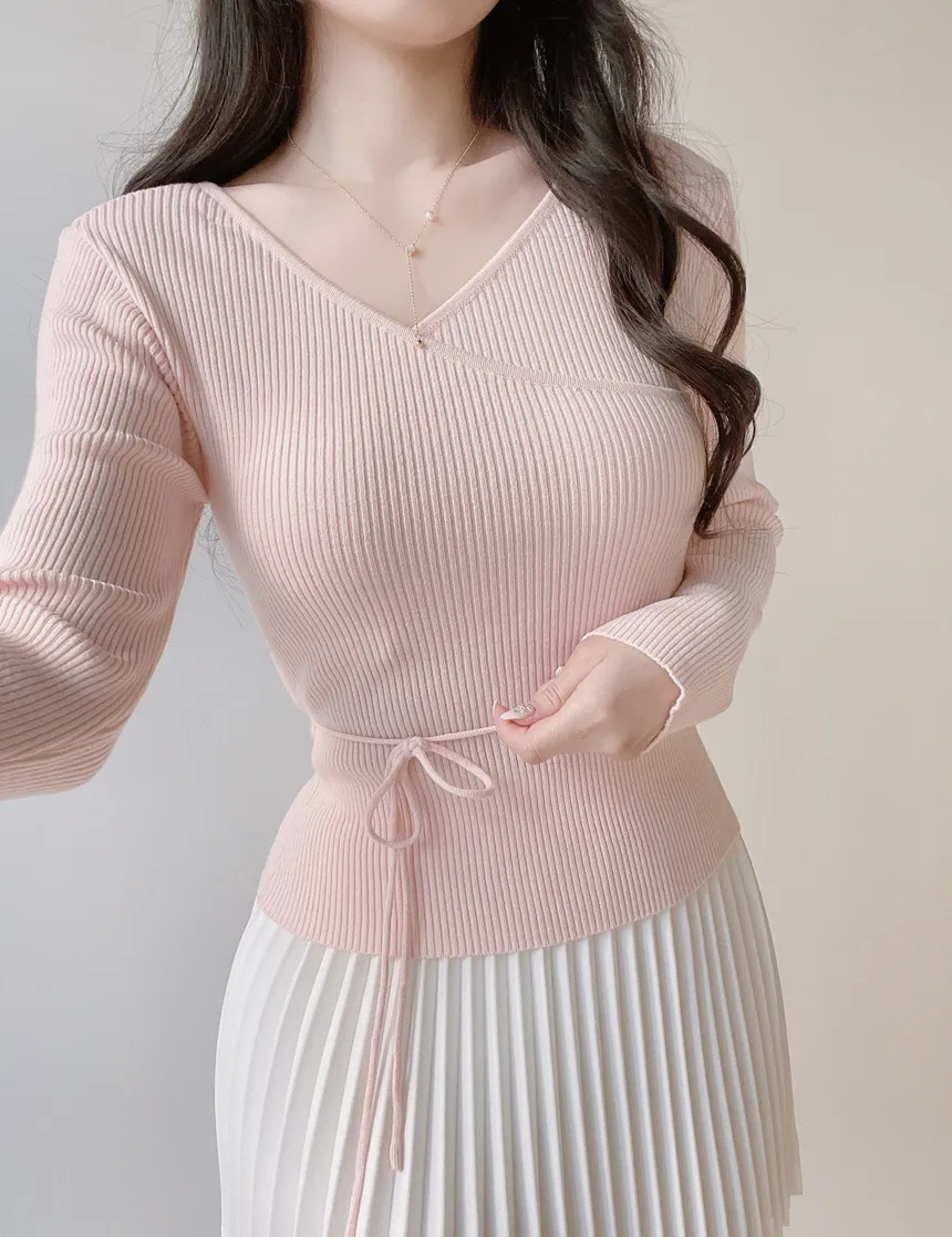 リブVネック長袖カシュクールニットストラップ付 | mirangmirang | 詳細画像2