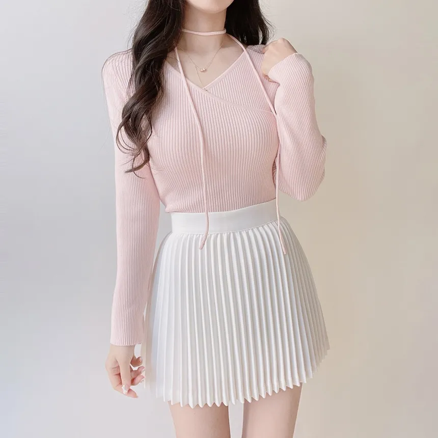 リブVネック長袖カシュクールニットストラップ付 | mirangmirang | 詳細画像4