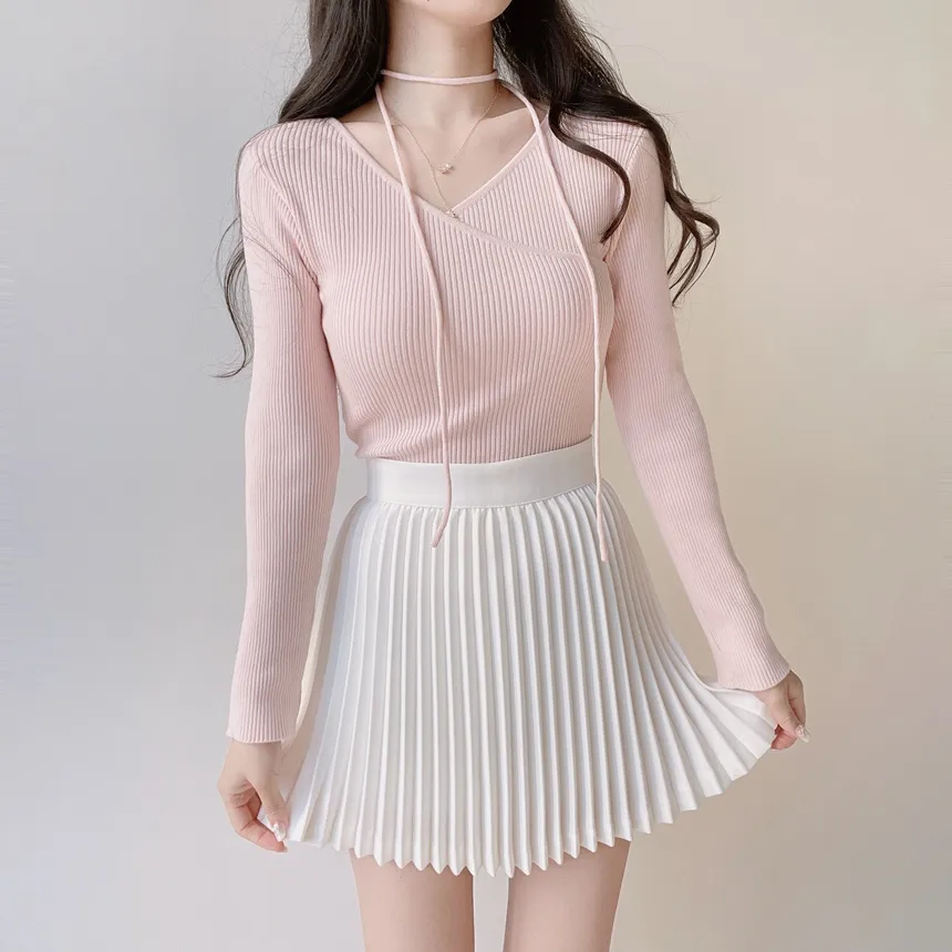 リブVネック長袖カシュクールニットストラップ付 | mirangmirang | 詳細画像5