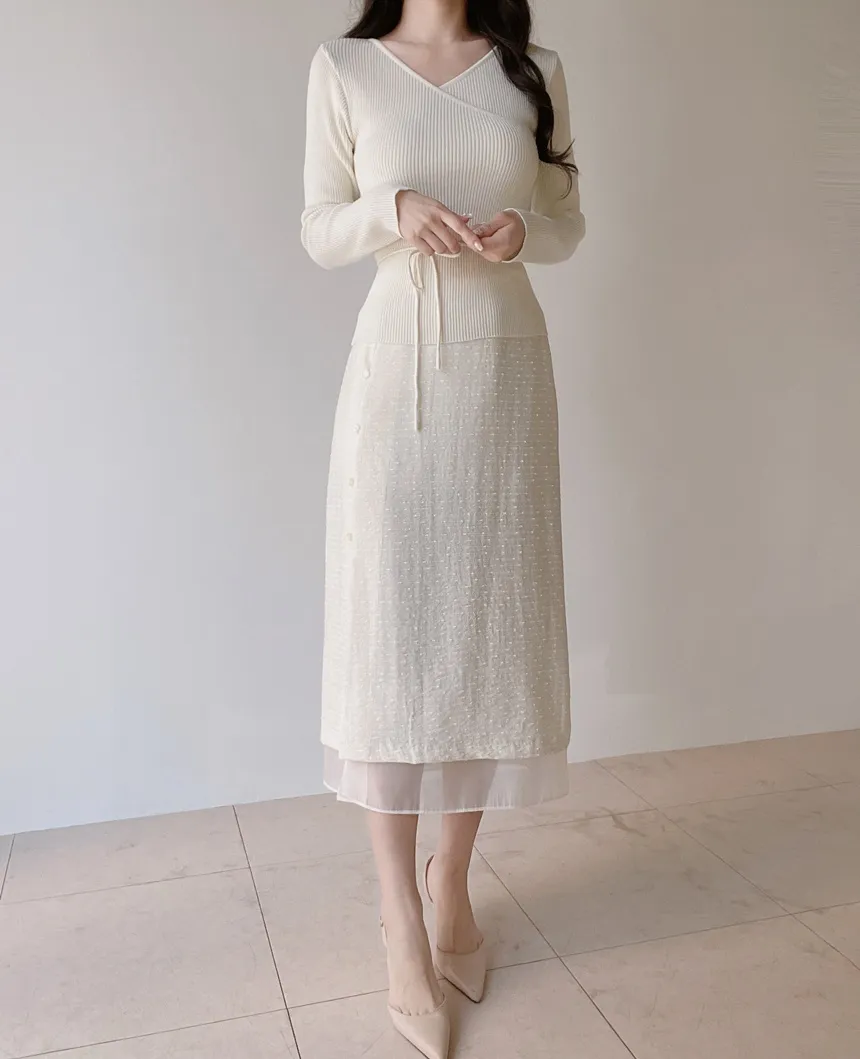 リブVネック長袖カシュクールニットストラップ付 | mirangmirang | 詳細画像17