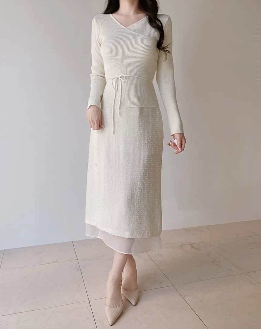 リブVネック長袖カシュクールニットストラップ付 | mirangmirang | 詳細画像18