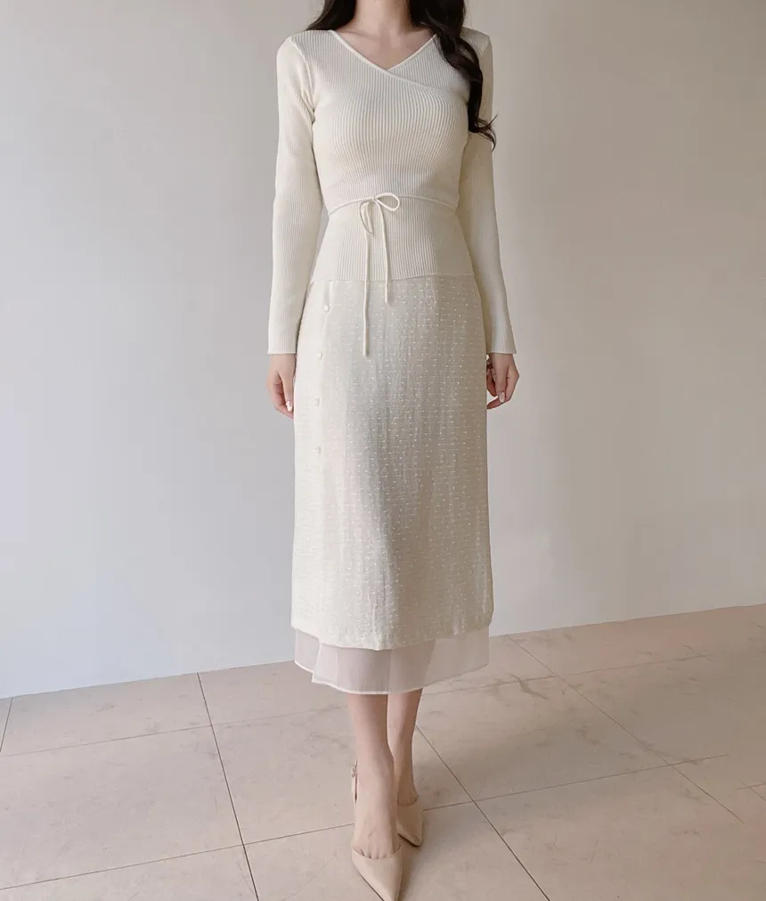 リブVネック長袖カシュクールニットストラップ付 | mirangmirang | 詳細画像19