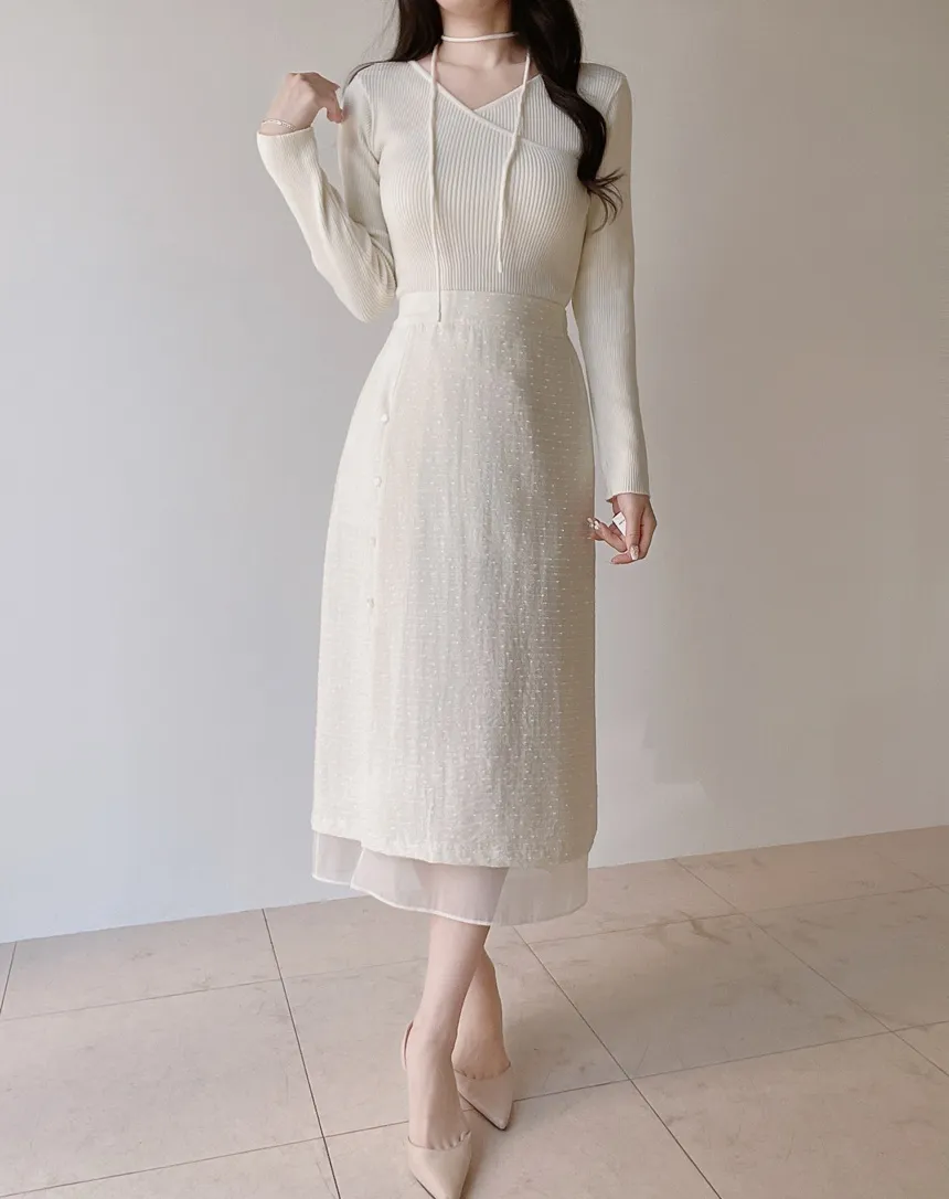 リブVネック長袖カシュクールニットストラップ付 | mirangmirang | 詳細画像20