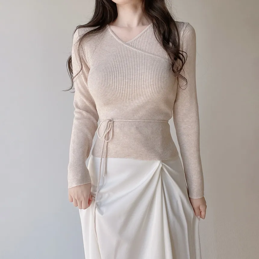 リブVネック長袖カシュクールニットストラップ付 | mirangmirang | 詳細画像26