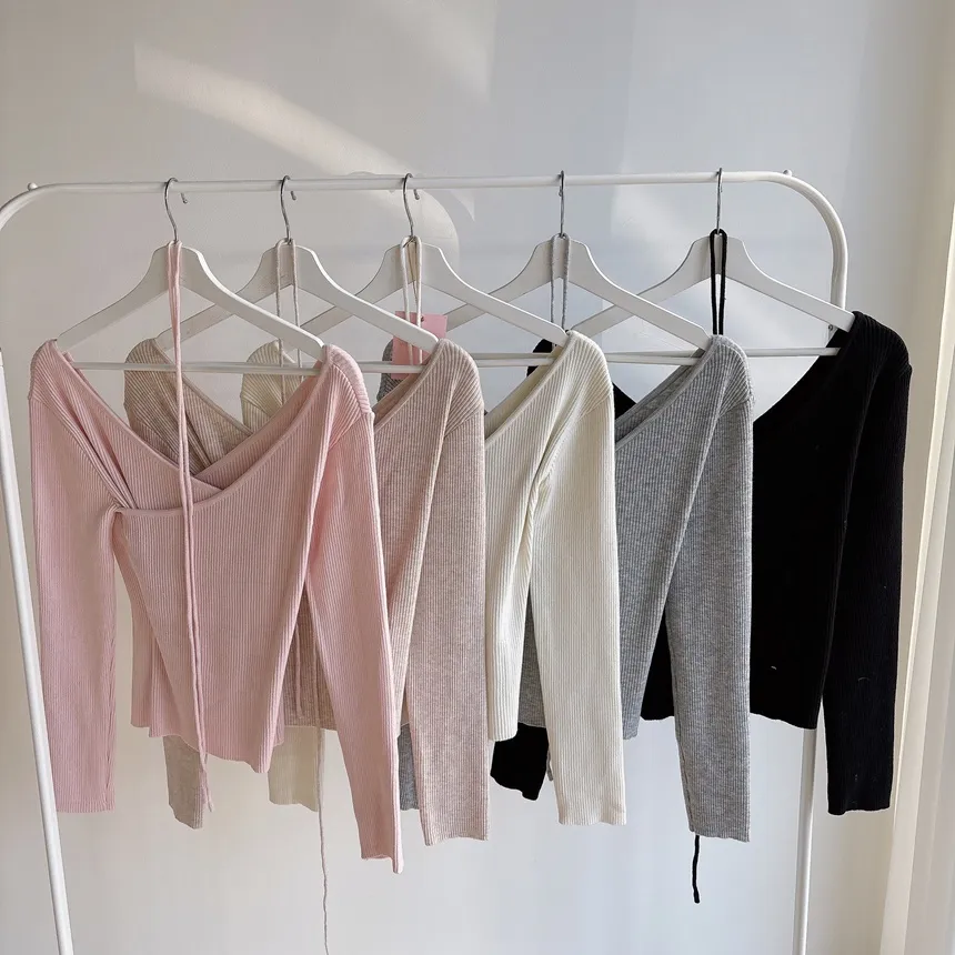 リブVネック長袖カシュクールニットストラップ付 | mirangmirang | 詳細画像31