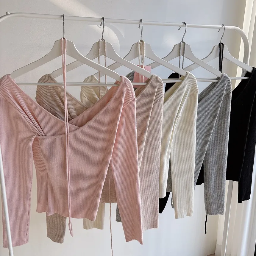 リブVネック長袖カシュクールニットストラップ付 | mirangmirang | 詳細画像32