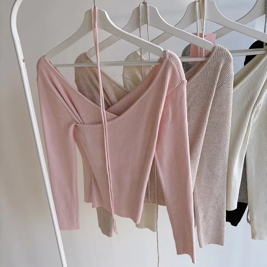 リブVネック長袖カシュクールニットストラップ付 | mirangmirang | 詳細画像33