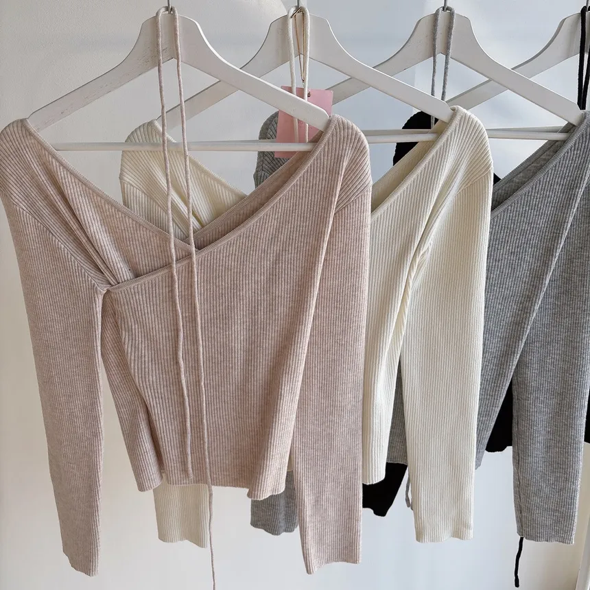 リブVネック長袖カシュクールニットストラップ付 | mirangmirang | 詳細画像34