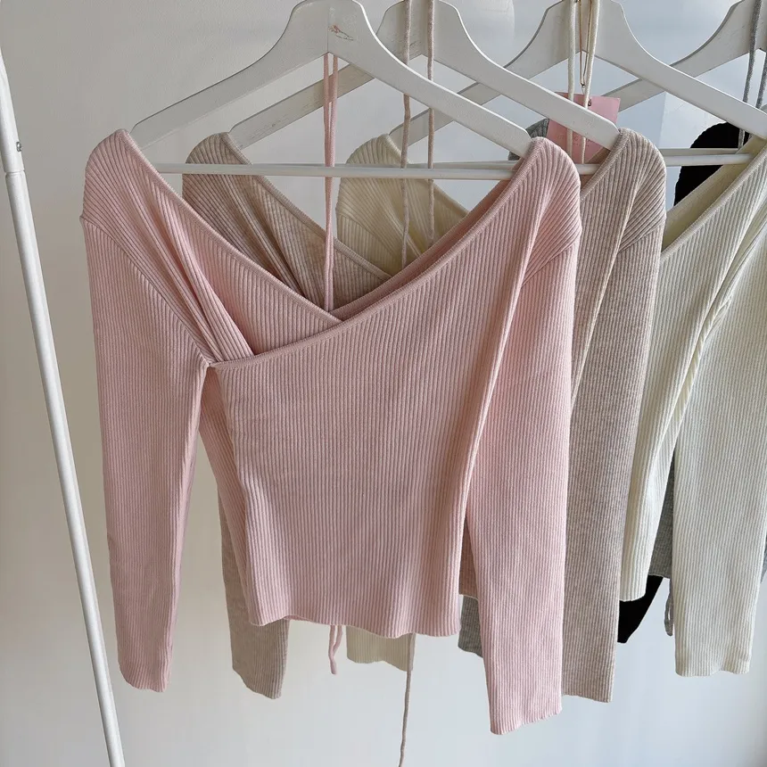 リブVネック長袖カシュクールニットストラップ付 | mirangmirang | 詳細画像35